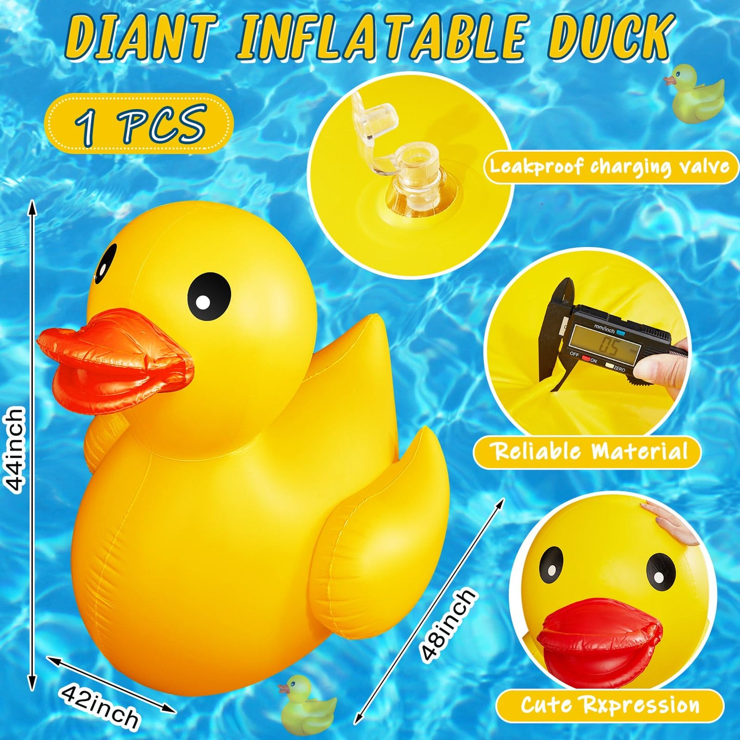 Hungdao 4ft Giant Inflatable Duck Pool Float – Large Yellow Pool Toy for Summer Fun
