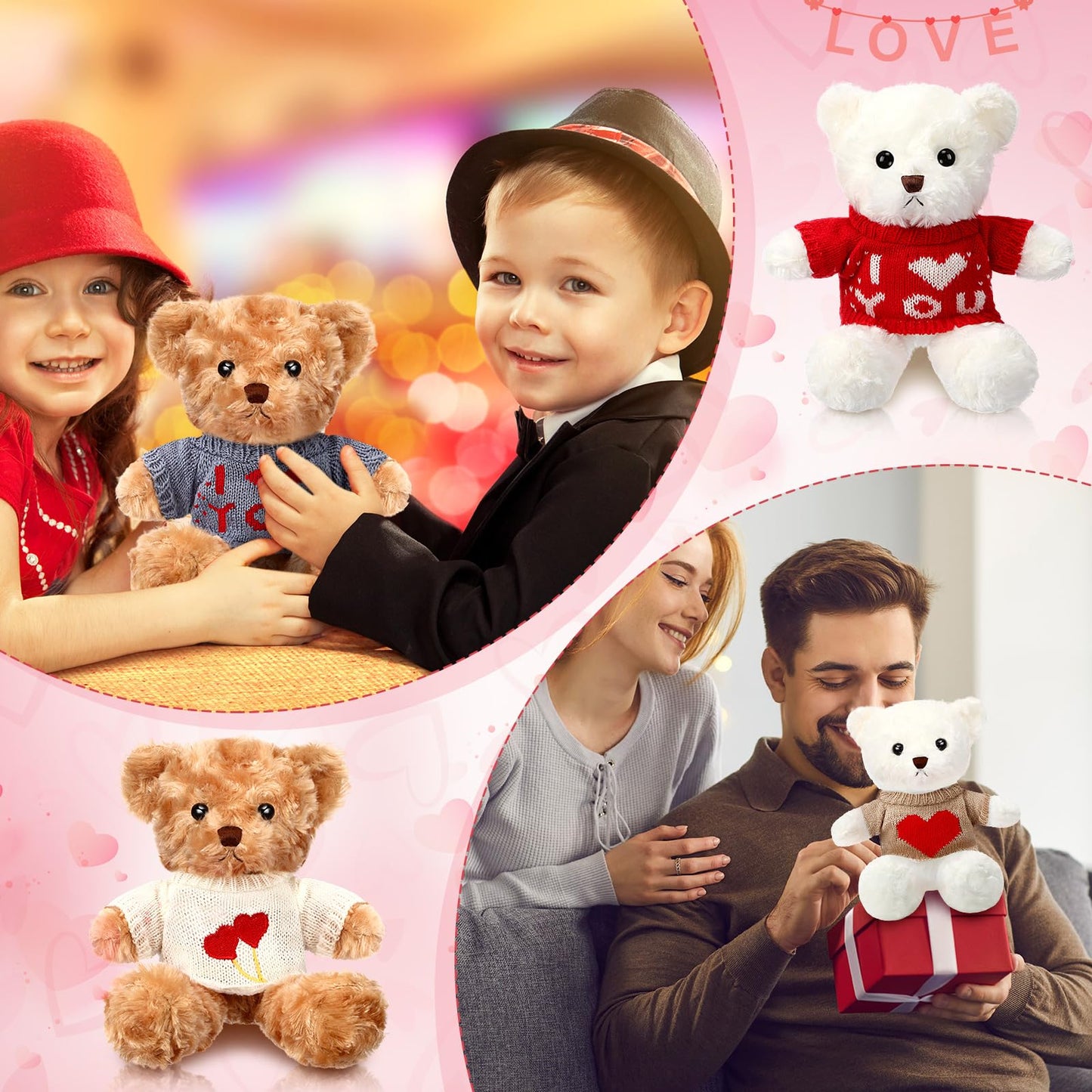 Hungdao 12 Pcs Stuffed Bears – 10-Inch White & Brown Plush with Cute Clothes | Valentines Day Gift