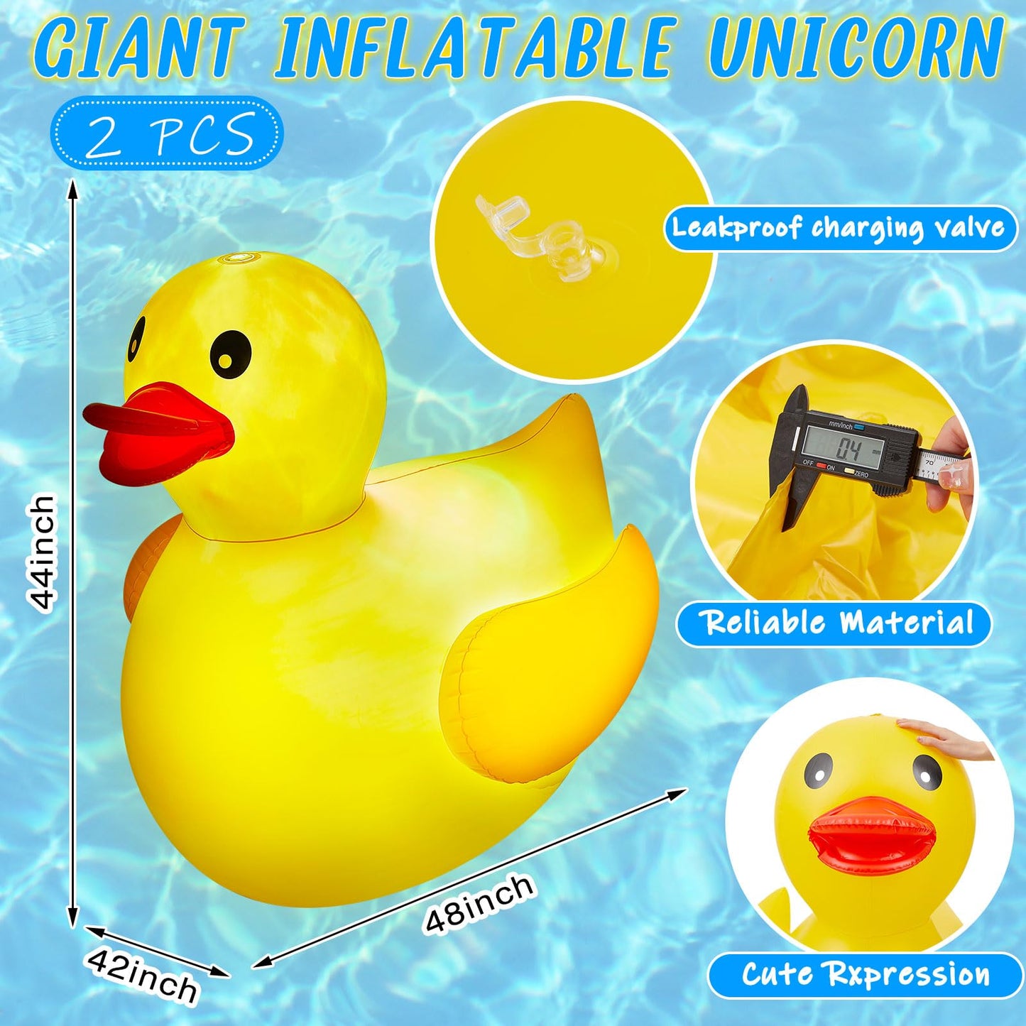 Hungdao 4ft Light-Up Inflatable Duck Pool Floats - 2-Pack LED Glow for Parties