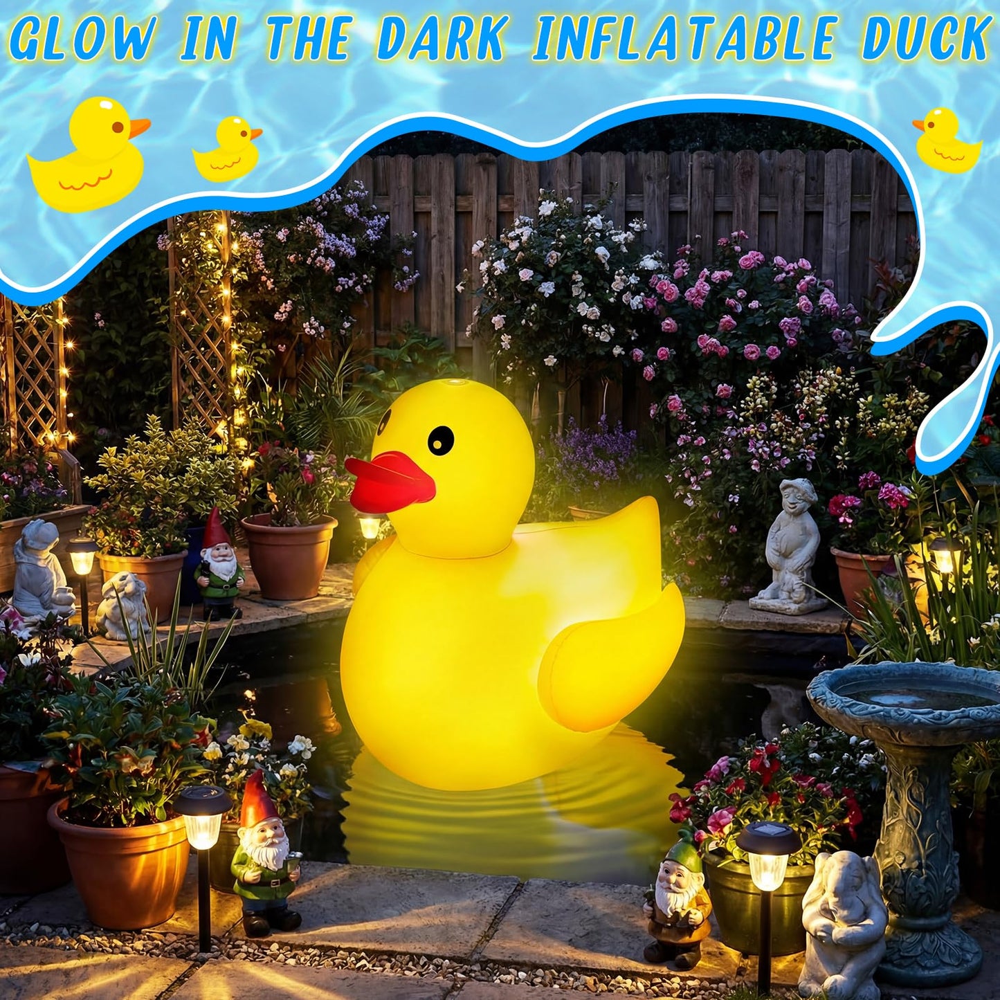 Hungdao 4ft Light-Up Inflatable Duck Pool Floats - 2-Pack LED Glow for Parties