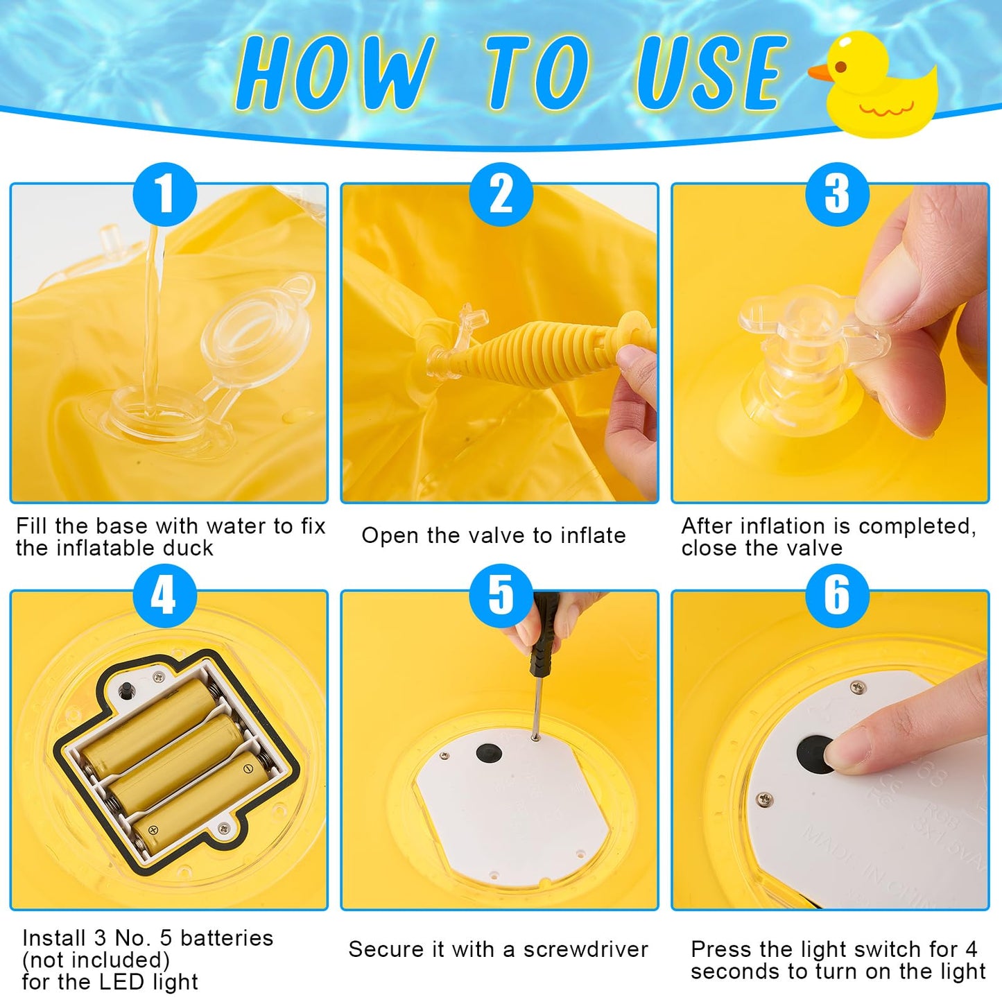Hungdao 4ft Light-Up Inflatable Duck Pool Floats - 2-Pack LED Glow for Parties