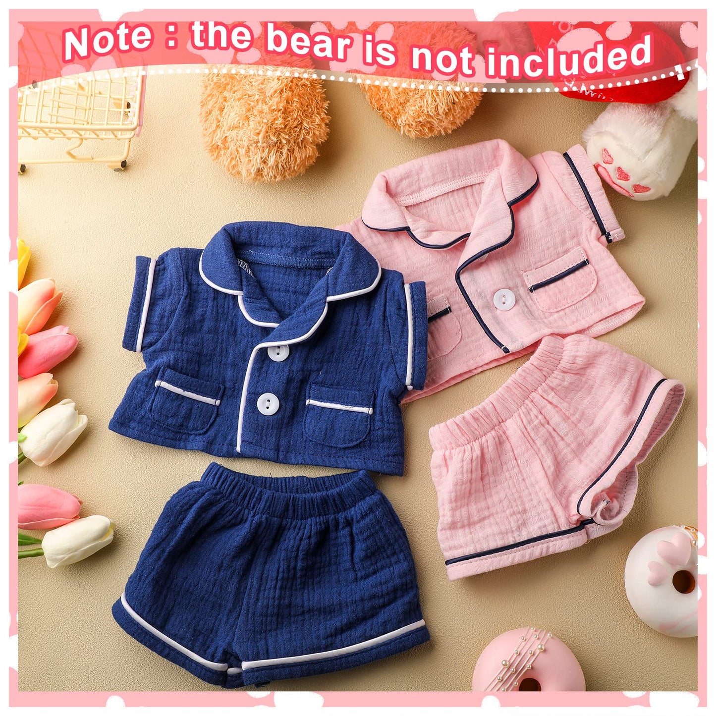 Hungdao 2 Sets Bear Pajamas for 14-18 Inch Plush Toys – Pink & Blue