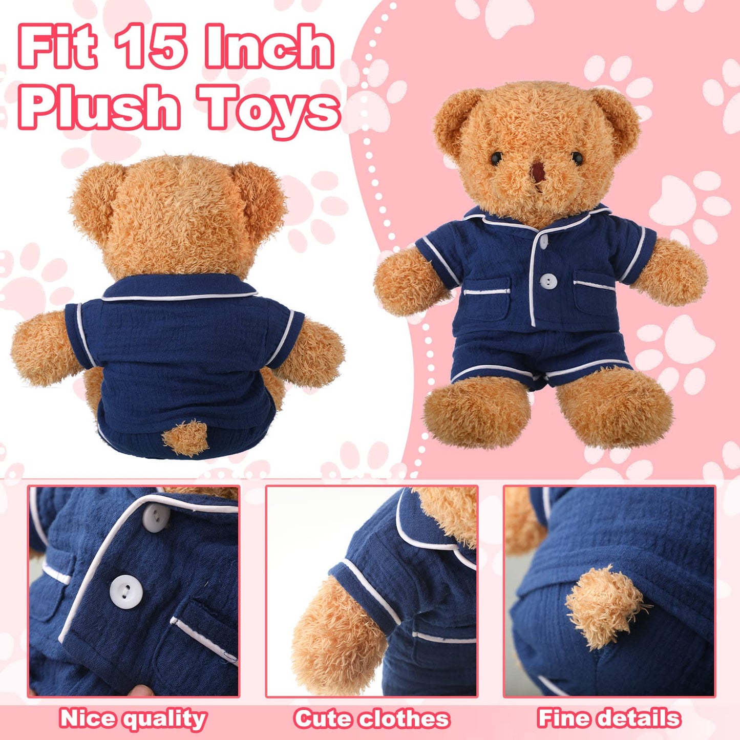 Hungdao 2 Sets Bear Pajamas for 14-18 Inch Plush Toys – Pink & Blue
