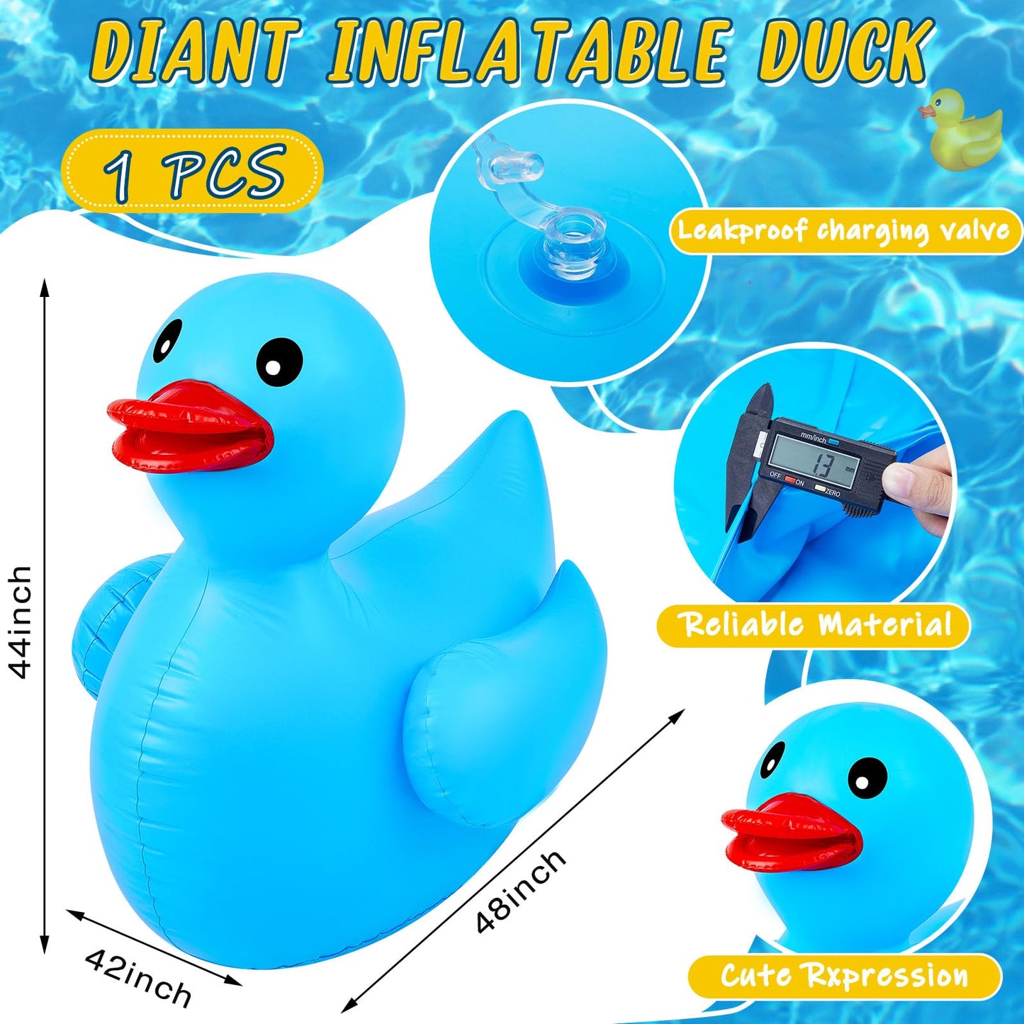 Hungdao 4ft Giant Inflatable Duck Pool Float – Large Blue Rubber Duck for Summer Parties, Beaches & Parades