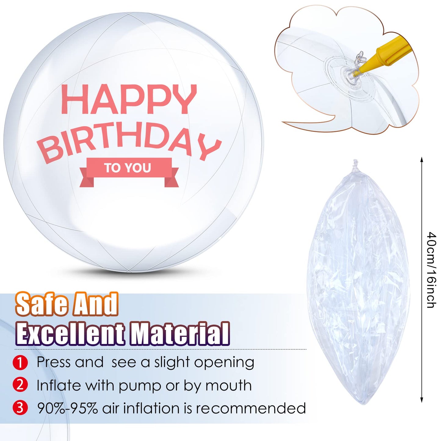 Hungdao 12-Pack Inflatable Clear Beach Balls – 16-inch & 24-inch Transparent Bubble Balls for Pool, Beach & Parties