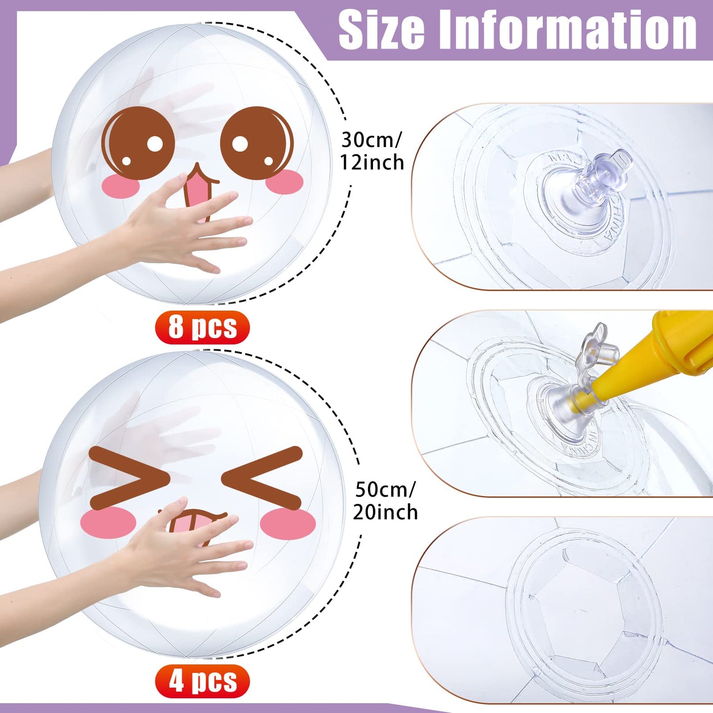 Hungdao 12-Pack Inflatable Clear Beach Balls – 16-inch & 24-inch Transparent Bubble Balls for Pool, Beach & Parties