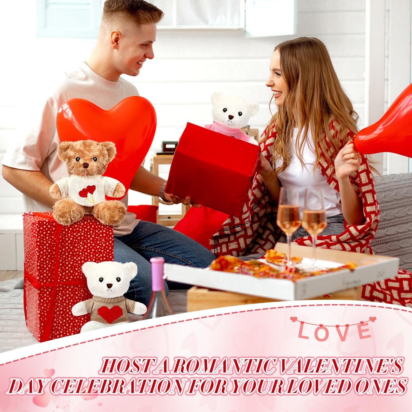 Hungdao 12 Pcs Stuffed Bears – 10-Inch White & Brown Plush with Cute Clothes | Valentines Day Gift