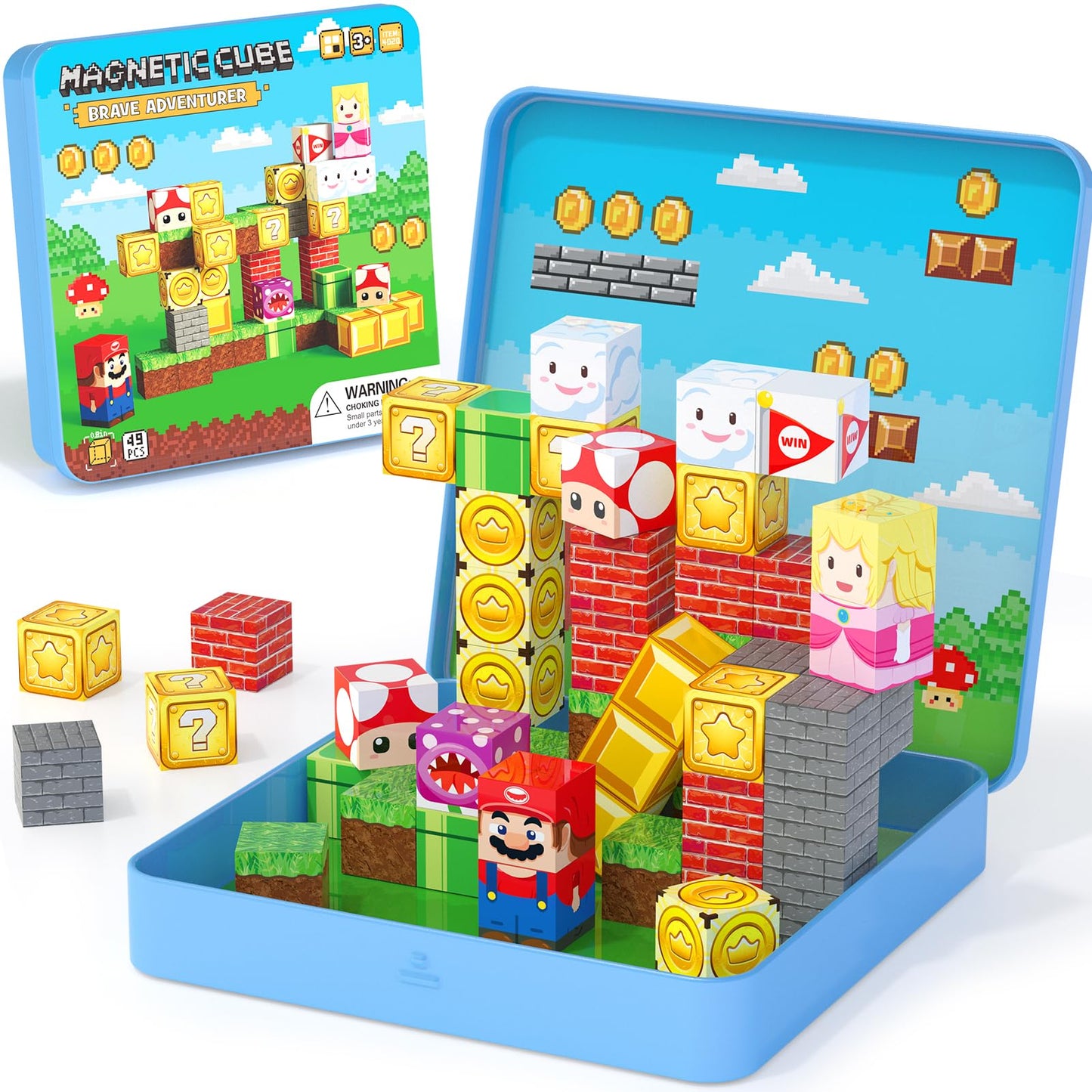 hunloot 49PCS Mini Magnetic Tiles Travel Toys for Kids 4-8 | Portable STEM Building Set