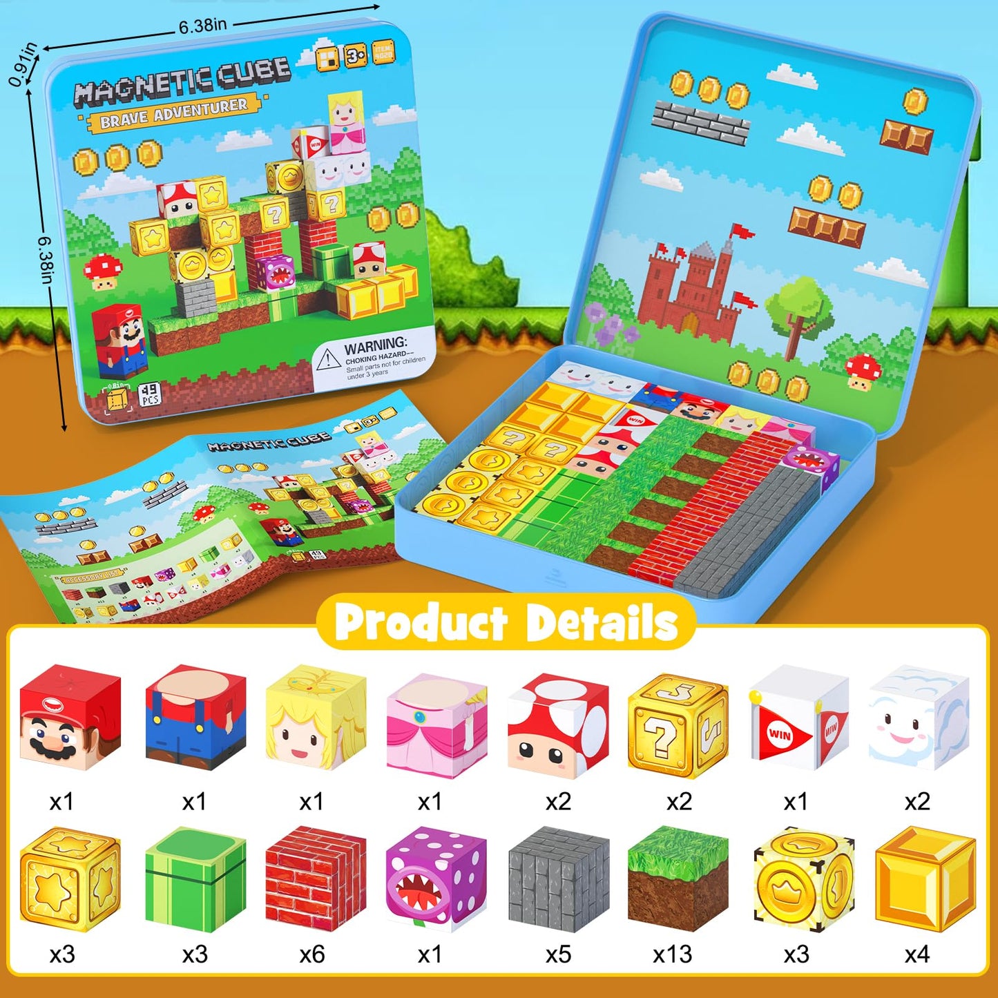 hunloot 49PCS Mini Magnetic Tiles Travel Toys for Kids 4-8 | Portable STEM Building Set