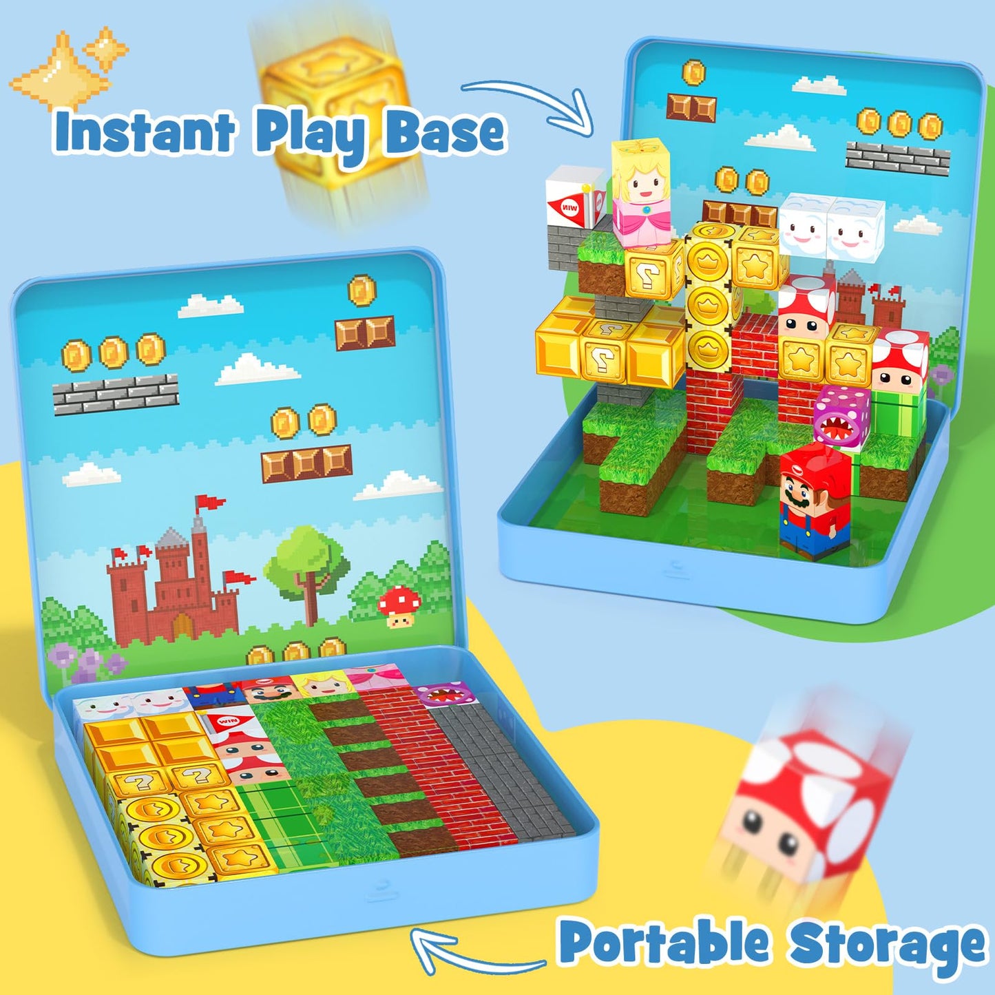 hunloot 49PCS Mini Magnetic Tiles Travel Toys for Kids 4-8 | Portable STEM Building Set