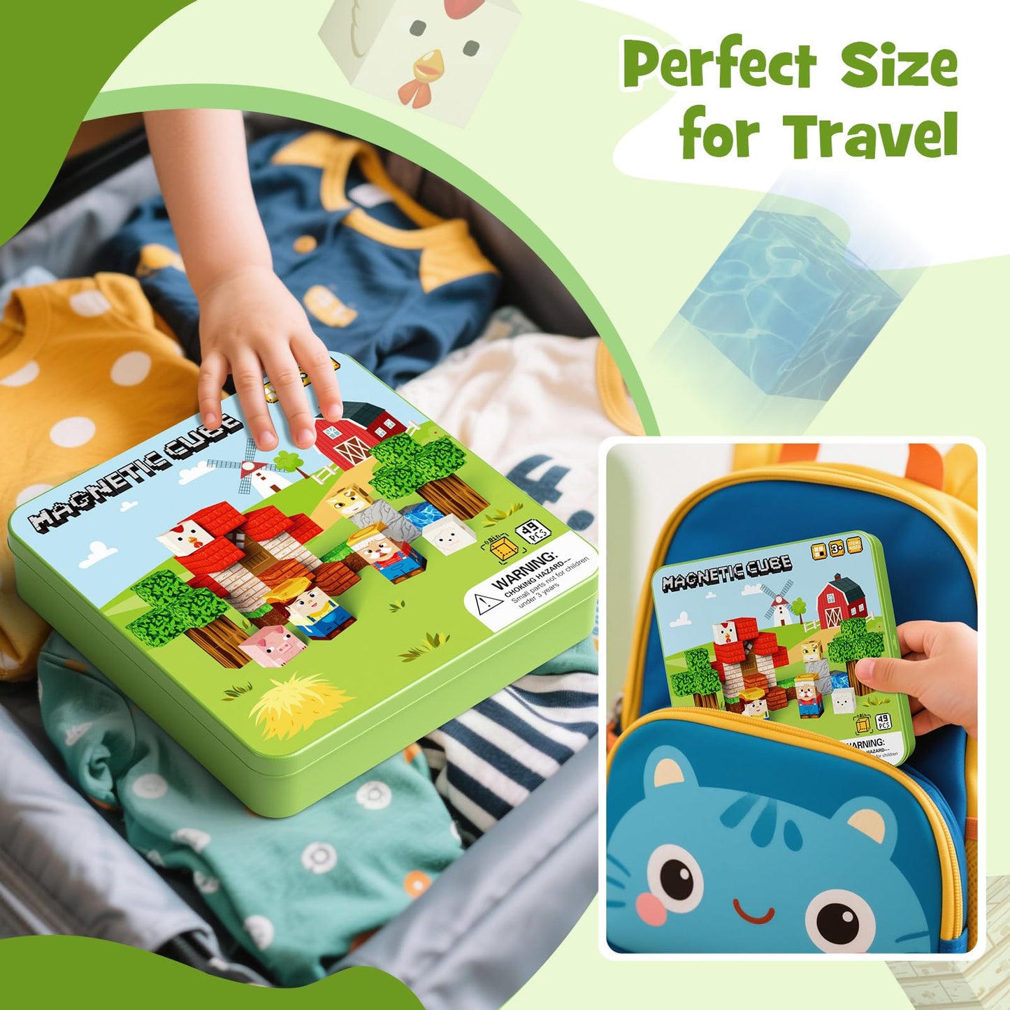 Hunloot 49-Piece Farm Animals Magnetic Building Blocks for Kids 3-8 | Travel-Ready STEM Toy