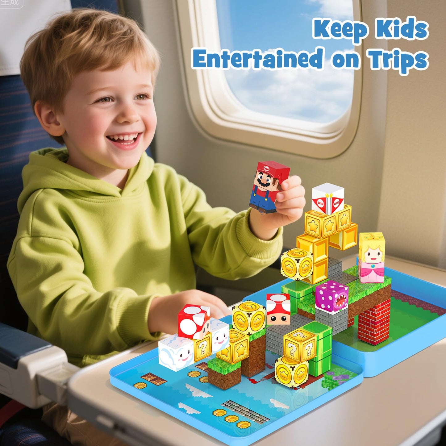 hunloot 49PCS Mini Magnetic Tiles Travel Toys for Kids 4-8 | Portable STEM Building Set