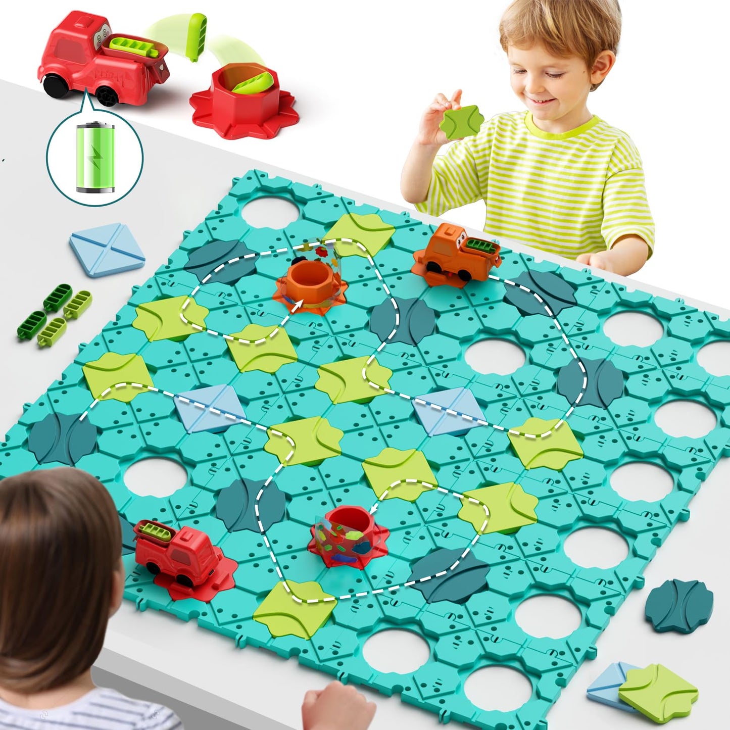 Hunloot Logic Road Builder – Large STEM Puzzle Board Game for 4-8 Year Olds | Montessori Brain Teasers