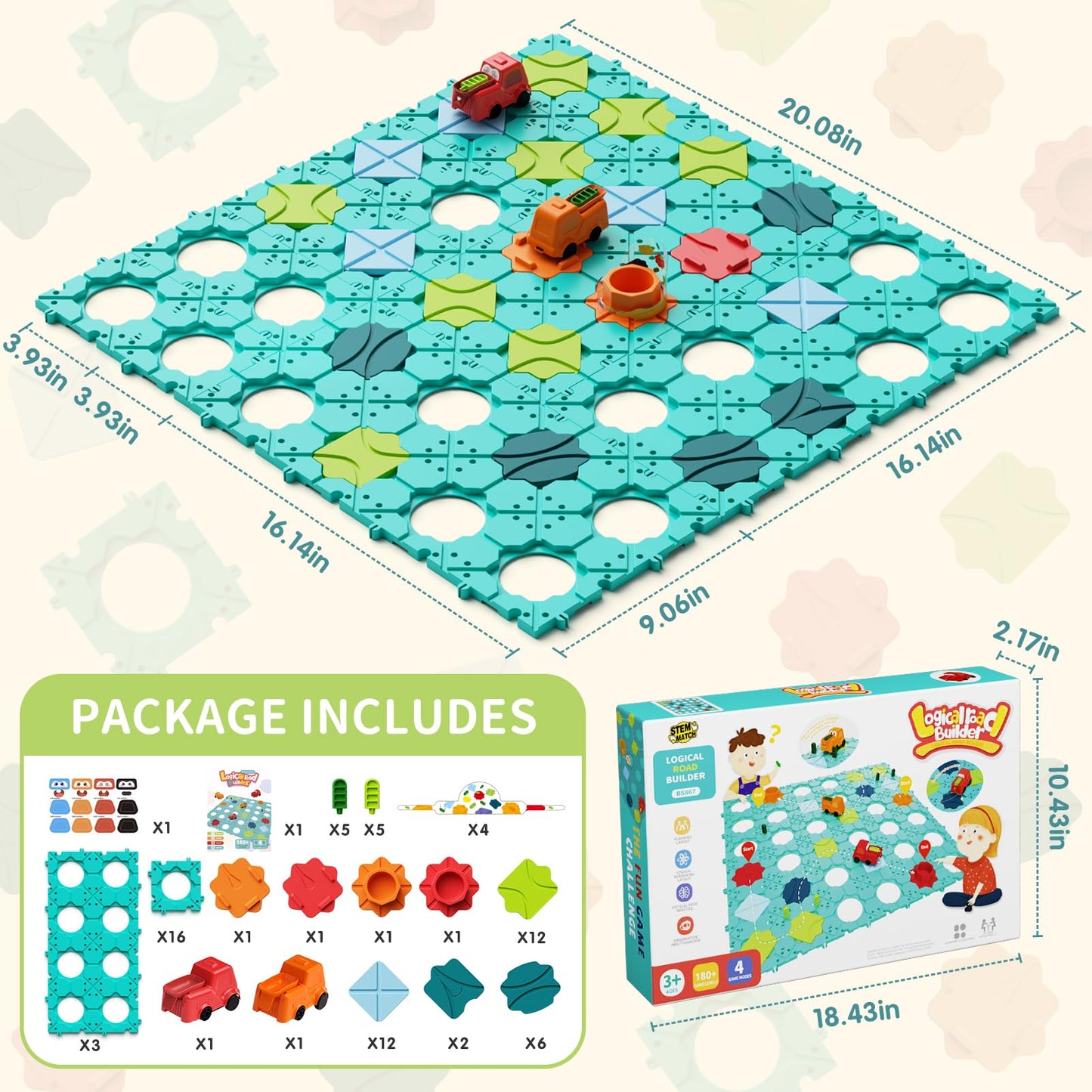 Hunloot Logic Road Builder – Large STEM Puzzle Board Game for 4-8 Year Olds | Montessori Brain Teasers