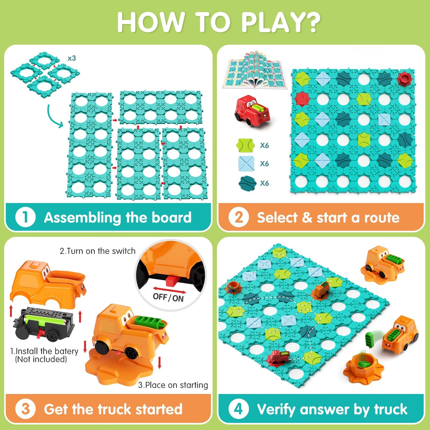 Hunloot Logic Road Builder – Large STEM Puzzle Board Game for 4-8 Year Olds | Montessori Brain Teasers