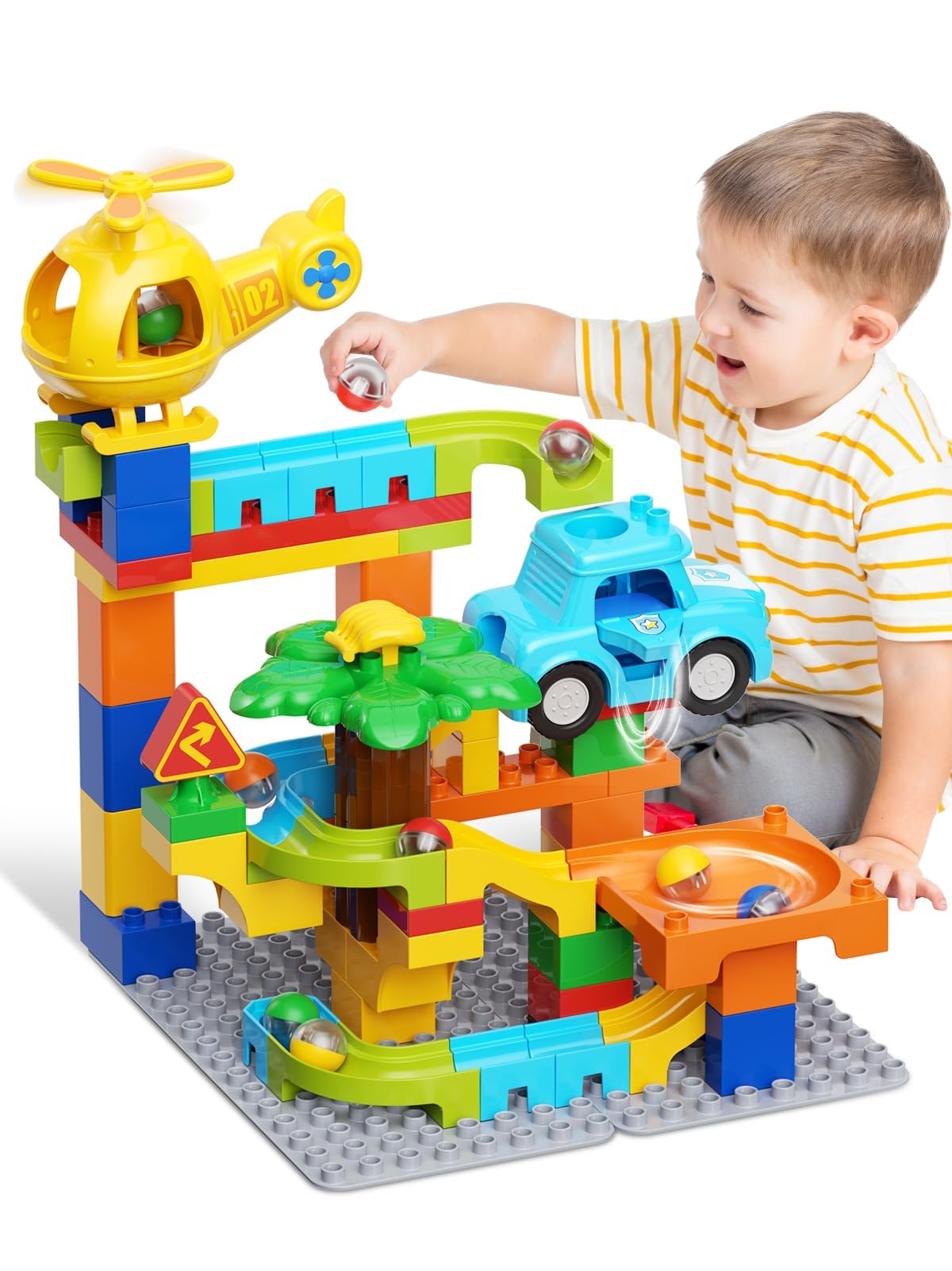 Hunloot Marble Runs for Kids 4-8 — 4-in-1 Building Block Set, Compatible with Major Brands
