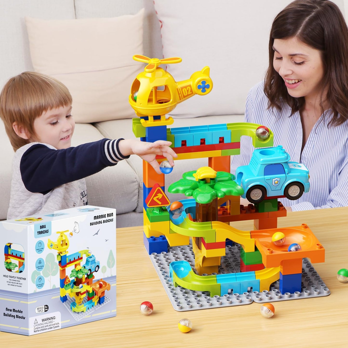 Hunloot Marble Runs for Kids 4-8 — 4-in-1 Building Block Set, Compatible with Major Brands