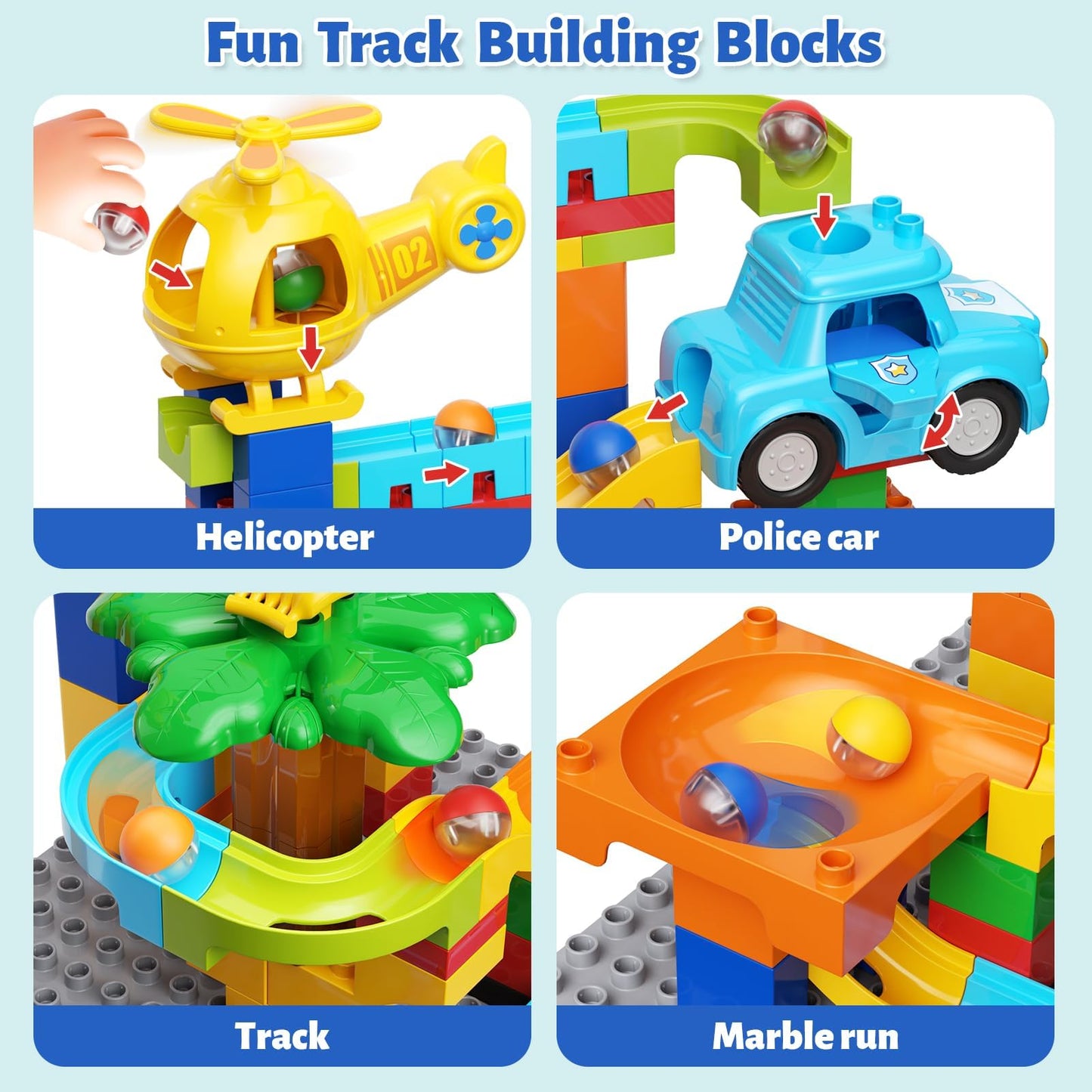 Hunloot Marble Runs for Kids 4-8 — 4-in-1 Building Block Set, Compatible with Major Brands