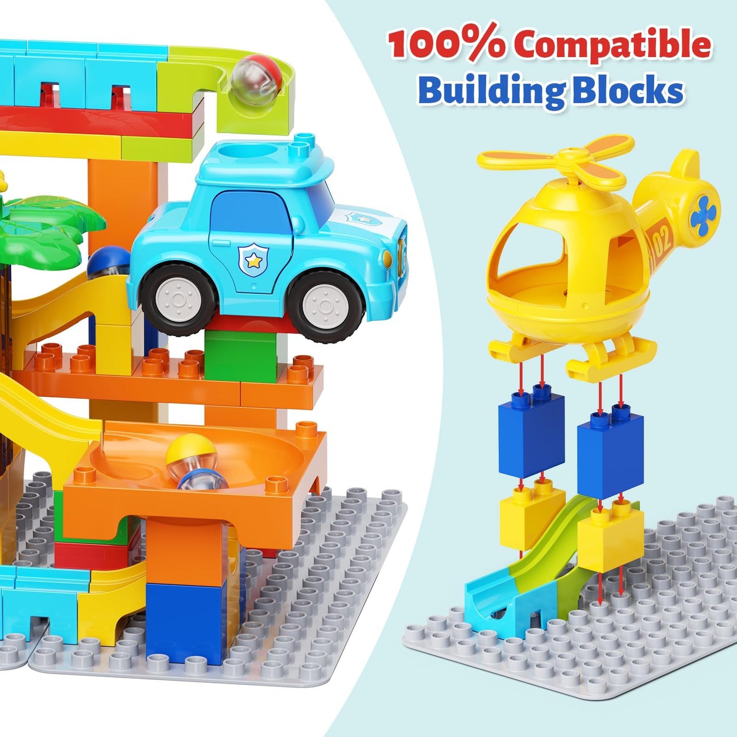 Hunloot Marble Runs for Kids 4-8 — 4-in-1 Building Block Set, Compatible with Major Brands