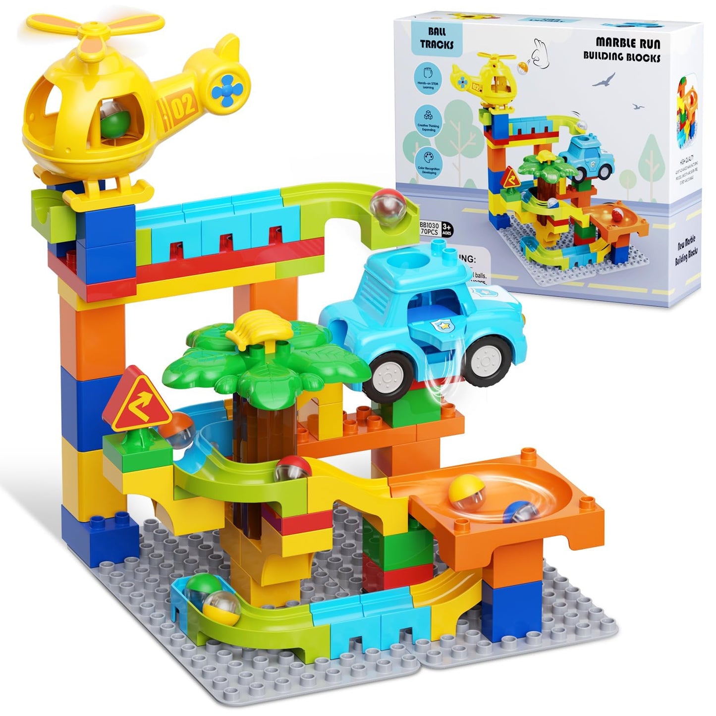 Hunloot Marble Runs for Kids 4-8 — 4-in-1 Building Block Set, Compatible with Major Brands