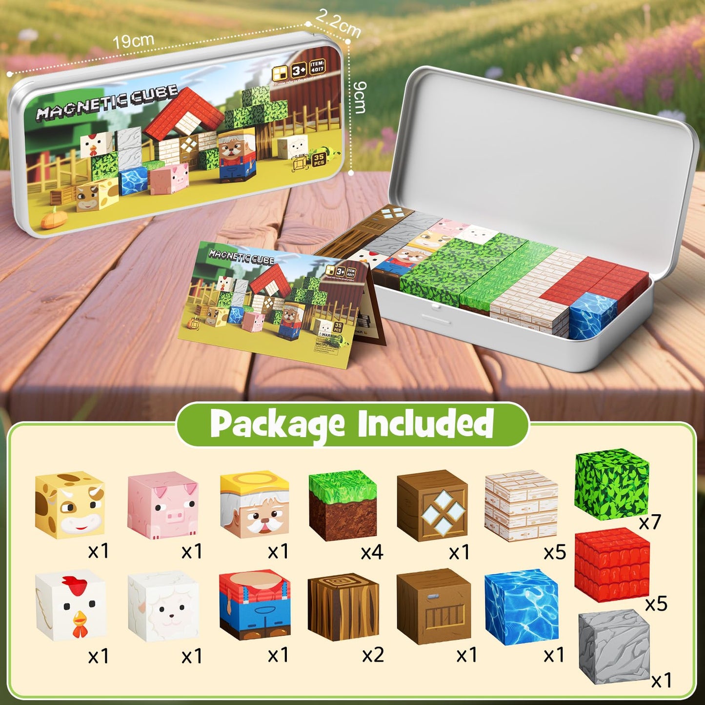 Hunloot Mini Magnetic Blocks Farm Animals – 35pc Travel STEM Toy for Ages 4-8