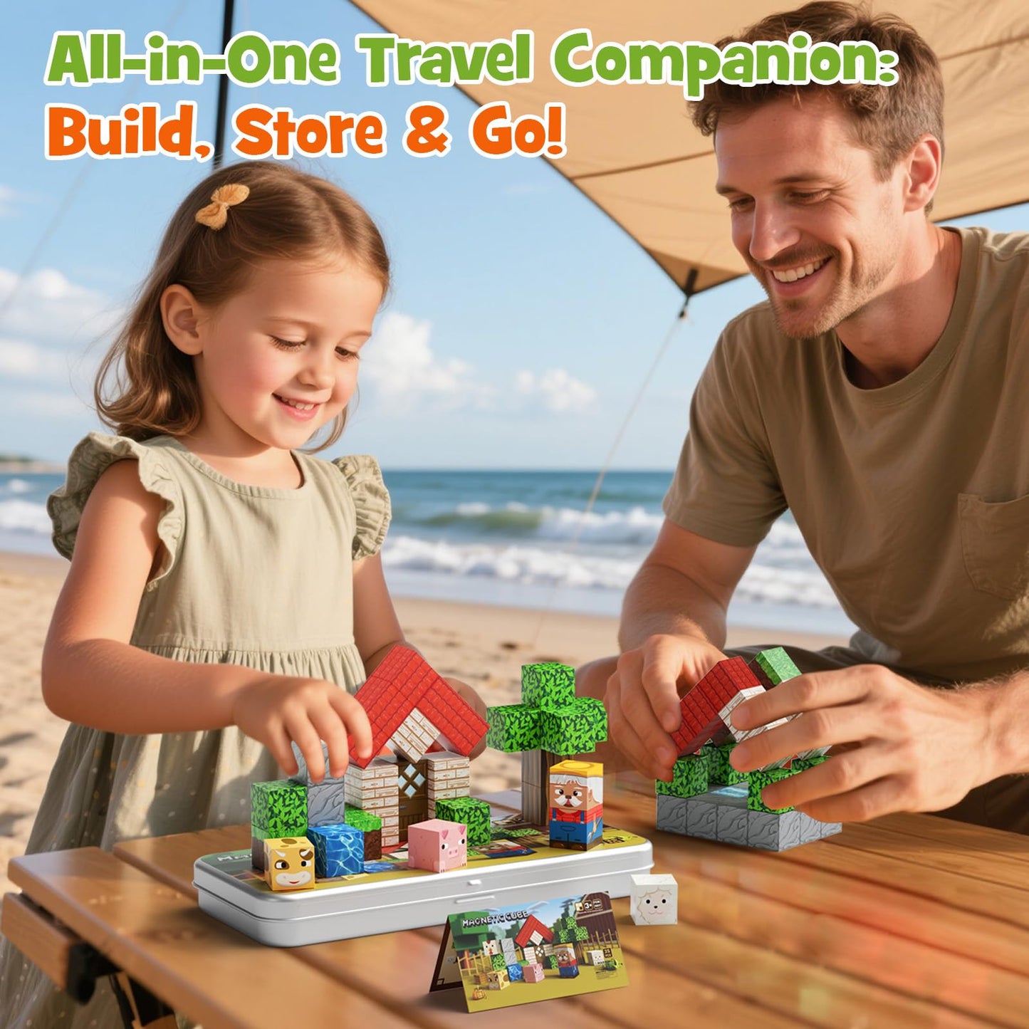 Hunloot Mini Magnetic Blocks Farm Animals – 35pc Travel STEM Toy for Ages 4-8
