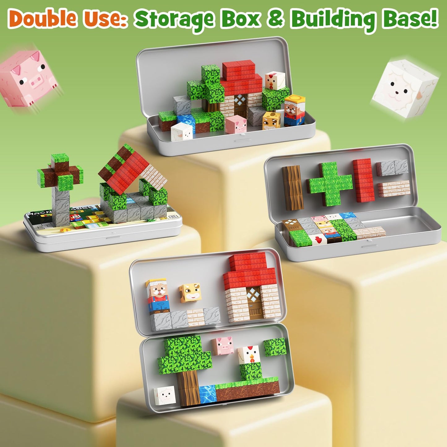 Hunloot Mini Magnetic Blocks Farm Animals – 35pc Travel STEM Toy for Ages 4-8