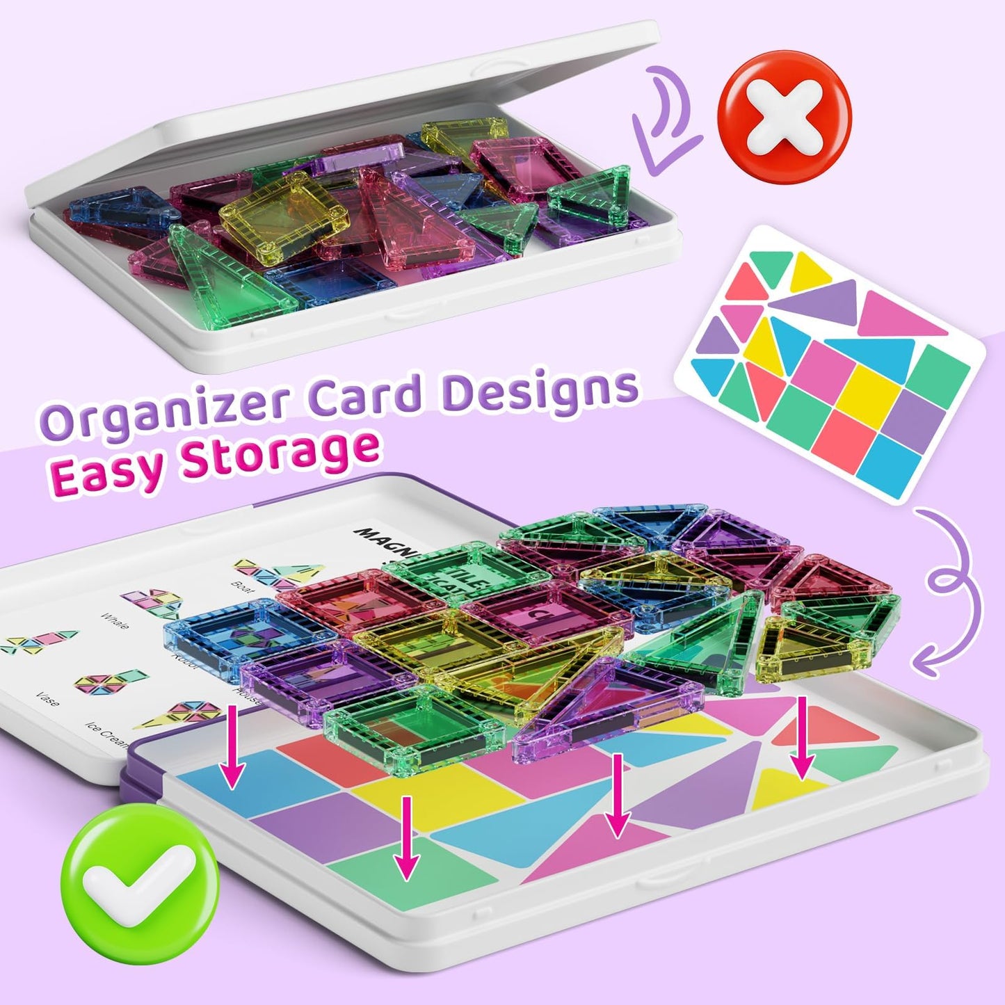 Hunloot Mini Magnetic Tiles 40-Piece Travel STEM Set with Storage Box