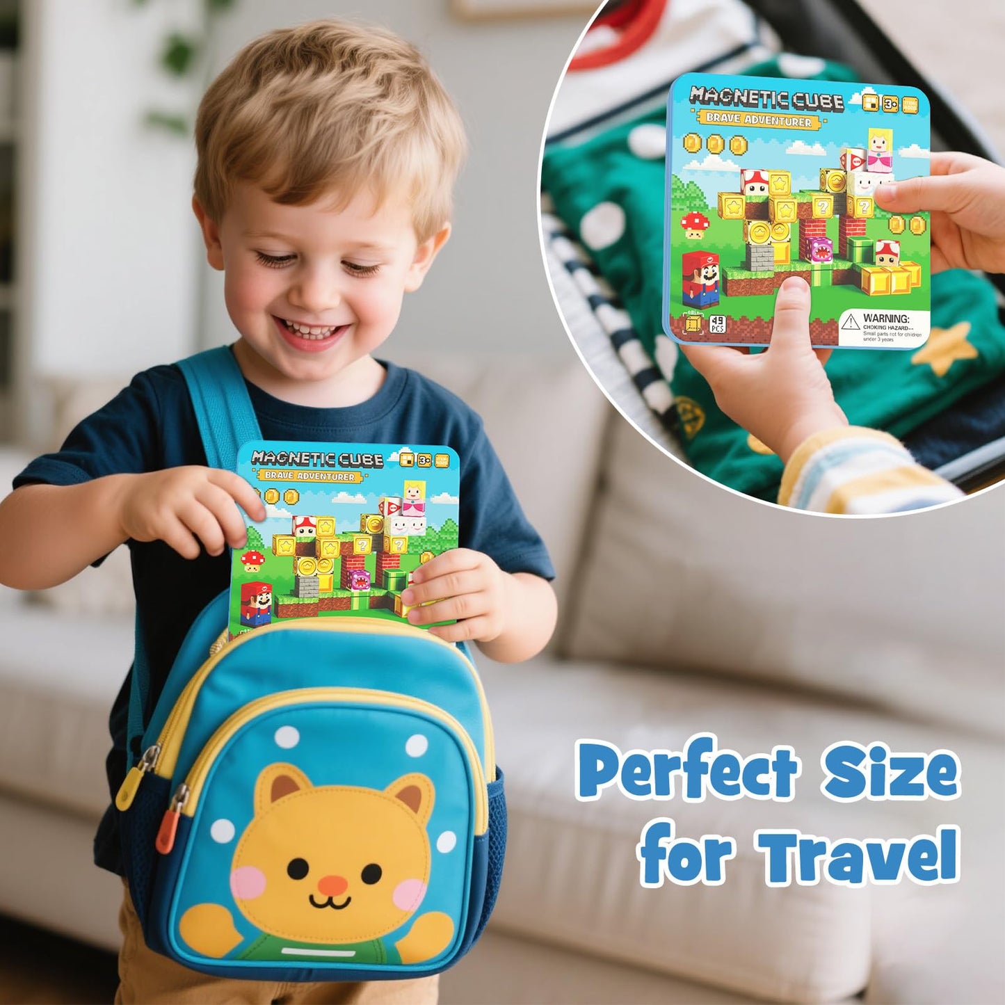 hunloot 49PCS Mini Magnetic Tiles Travel Toys for Kids 4-8 | Portable STEM Building Set