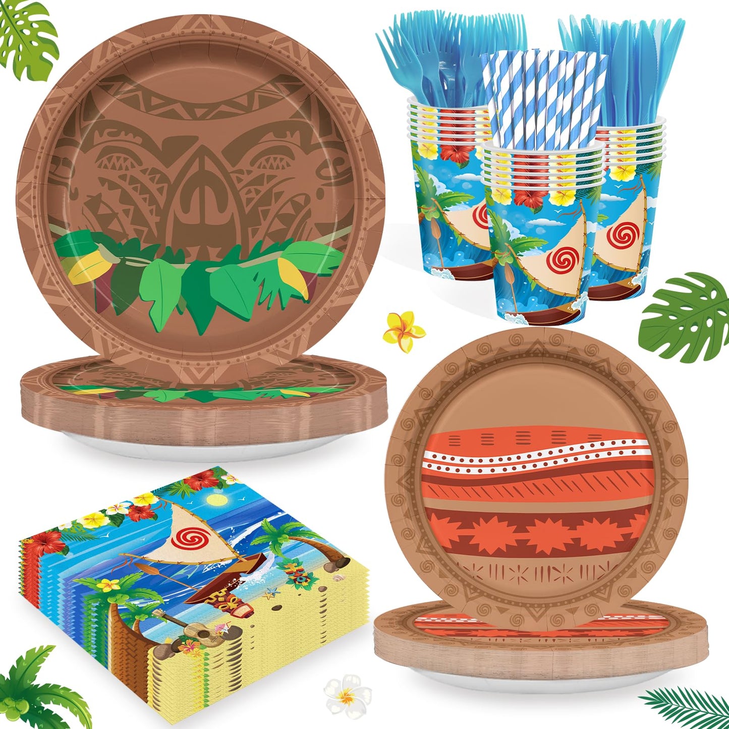 Huorege 168Pcs Ocean Party Supplies – Beach Theme Tableware for 24 Guests