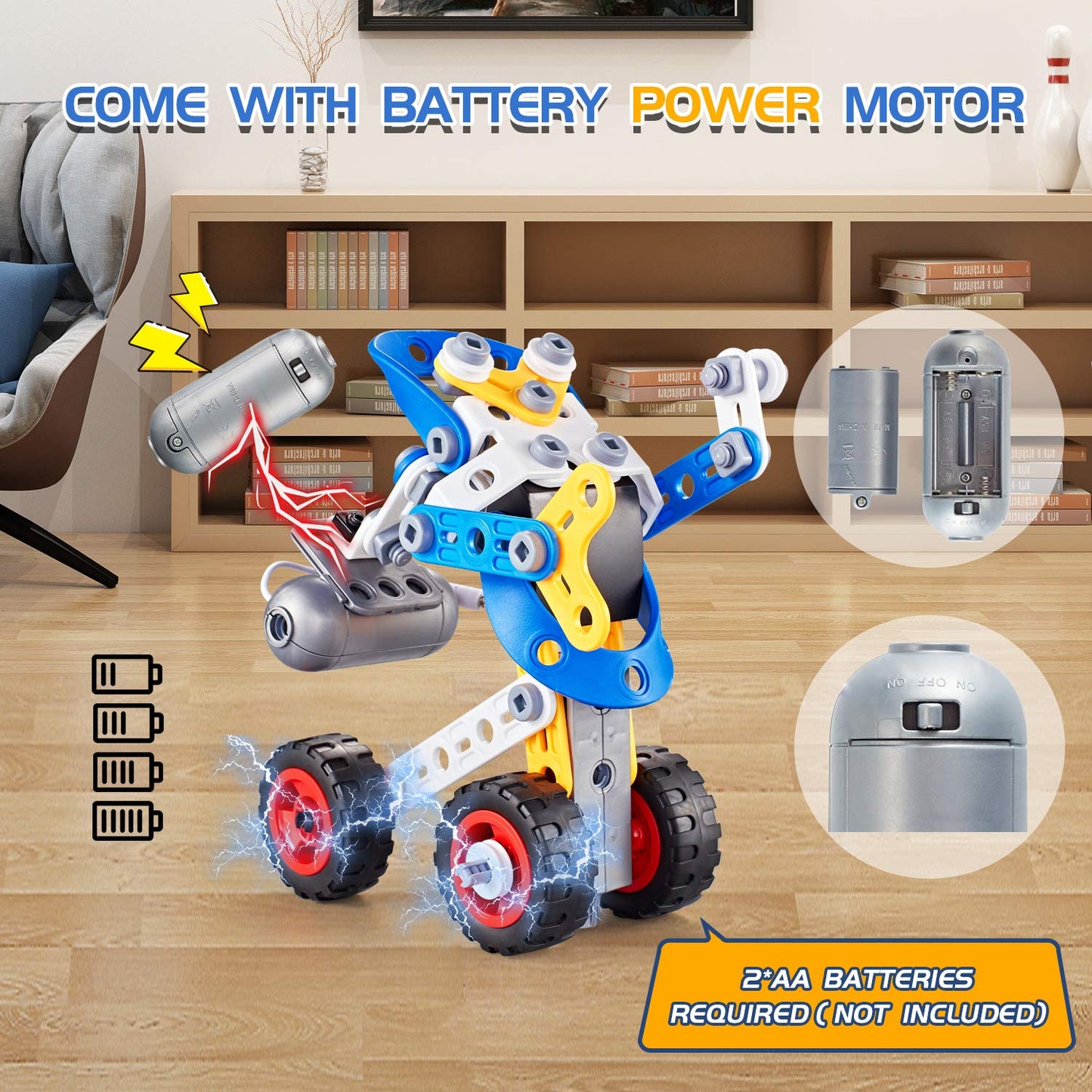 HUOZHI 5-in-1 STEM Erector Set with Electric Motor – 113-Piece Building Kit for Ages 6-12