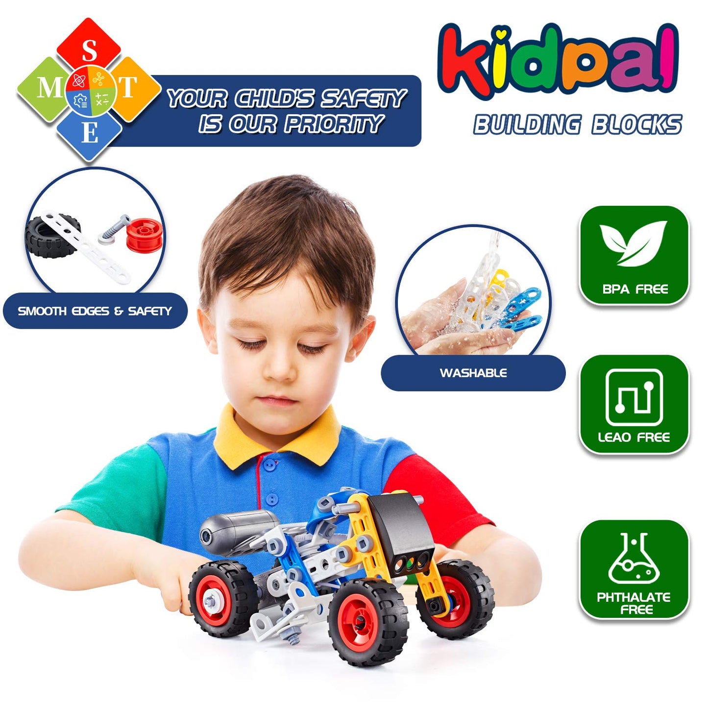 HUOZHI 5-in-1 STEM Erector Set with Electric Motor – 113-Piece Building Kit for Ages 6-12