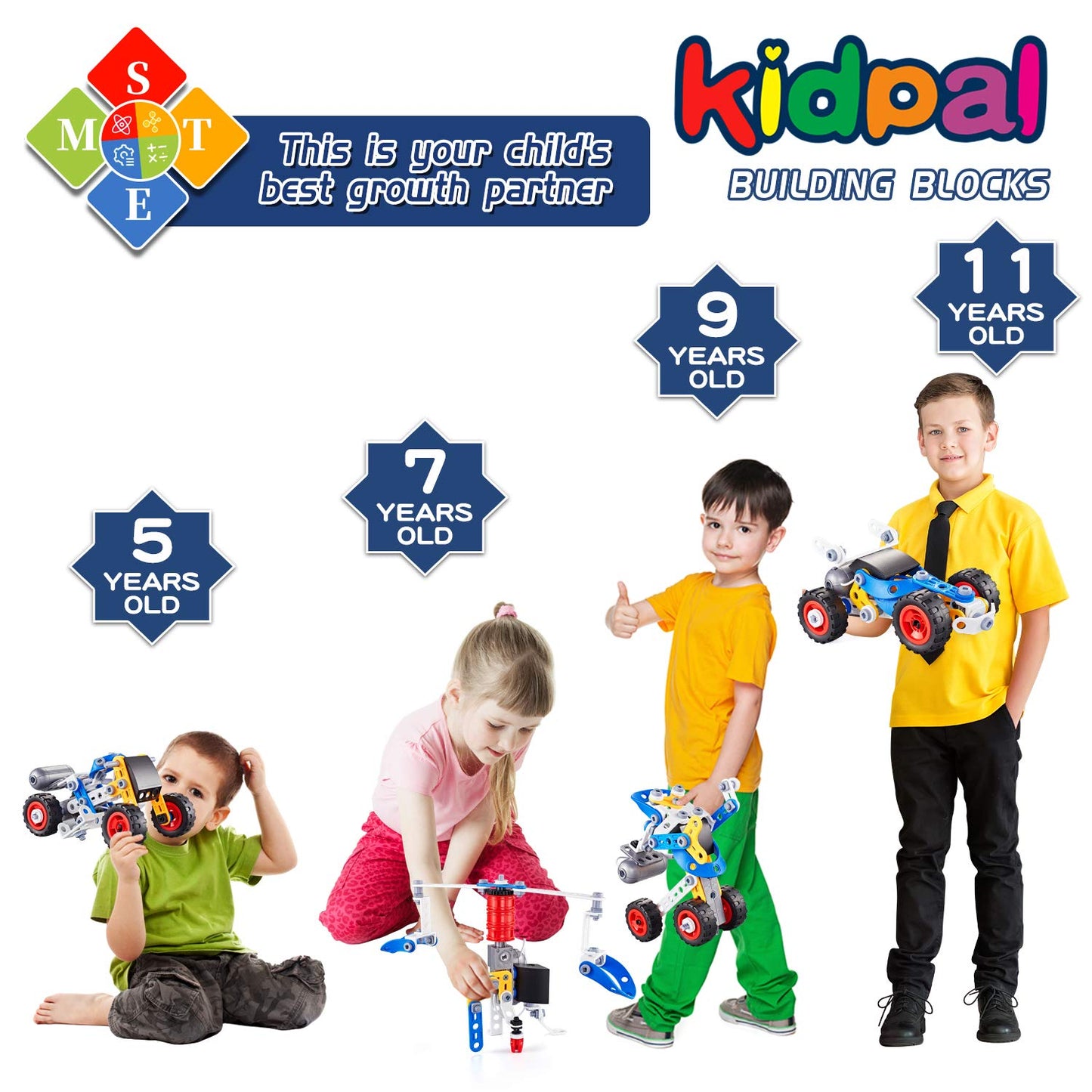 HUOZHI 5-in-1 STEM Erector Set with Electric Motor – 113-Piece Building Kit for Ages 6-12
