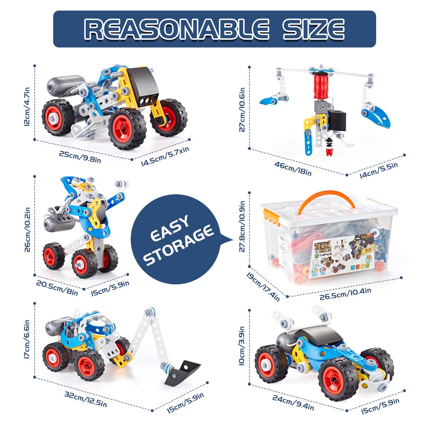 HUOZHI 5-in-1 STEM Erector Set with Electric Motor – 113-Piece Building Kit for Ages 6-12