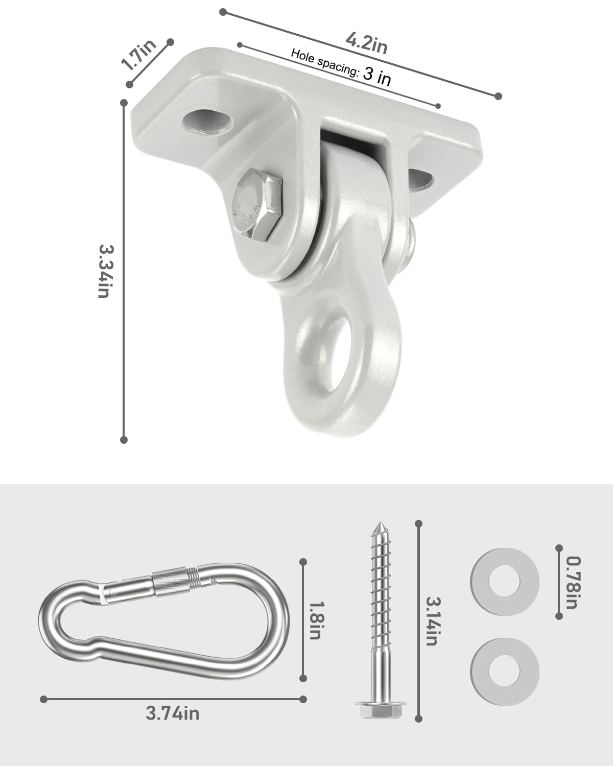 HUPBIPY Heavy Duty Porch Swing Hangers Kit – 4 Pack, Aluminum, 5000 LBS, Screws & Ring