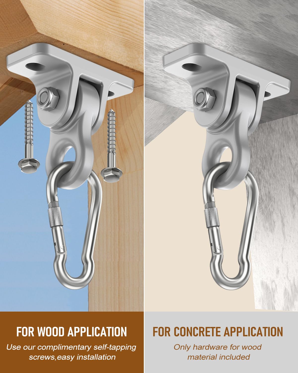 HUPBIPY Heavy Duty Porch Swing Hangers Kit – 4 Pack, Aluminum, 5000 LBS, Screws & Ring