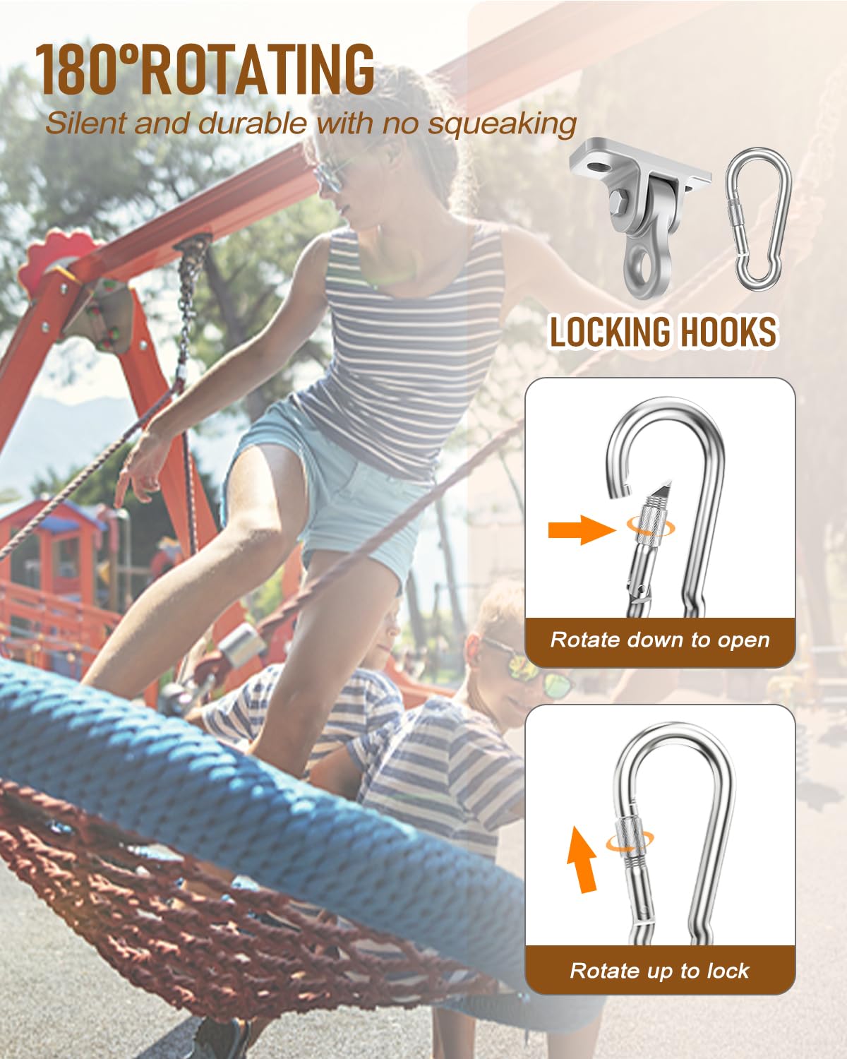 HUPBIPY Heavy Duty Porch Swing Hangers Kit – 4 Pack, Aluminum, 5000 LBS, Screws & Ring