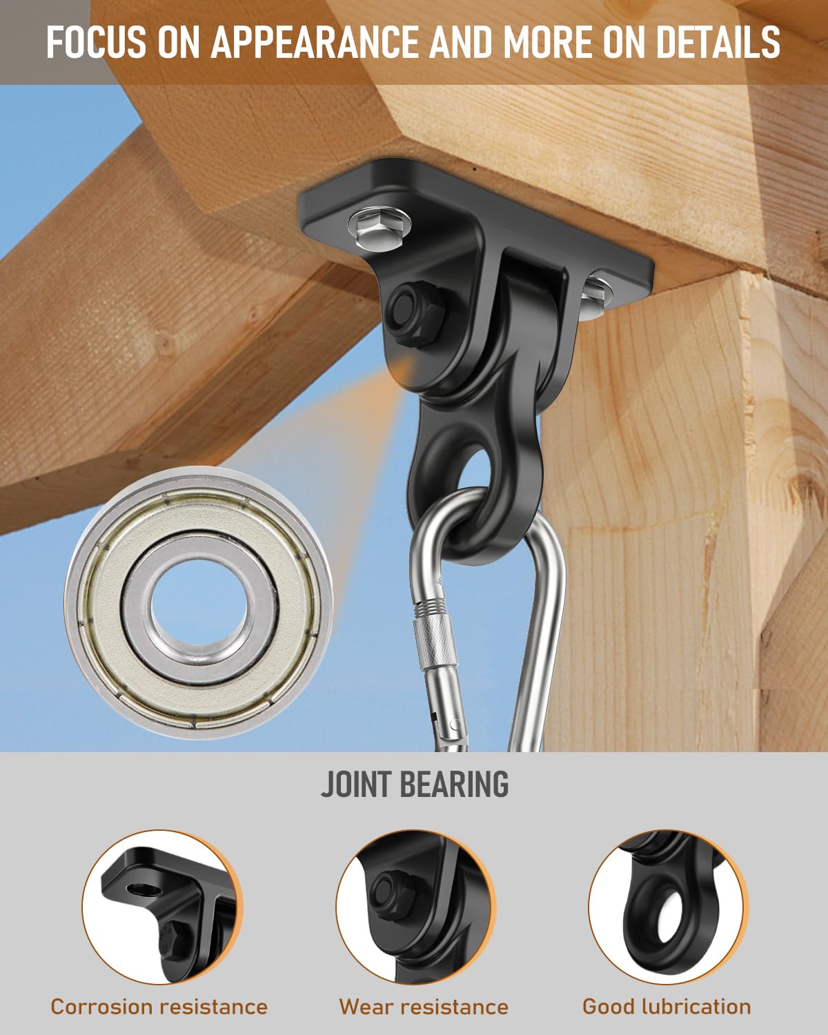 HUPBIPY Heavy Duty Porch Swing Hangers Kit – 4 Pack Black, Anti-Rust Aluminum, Easy Install