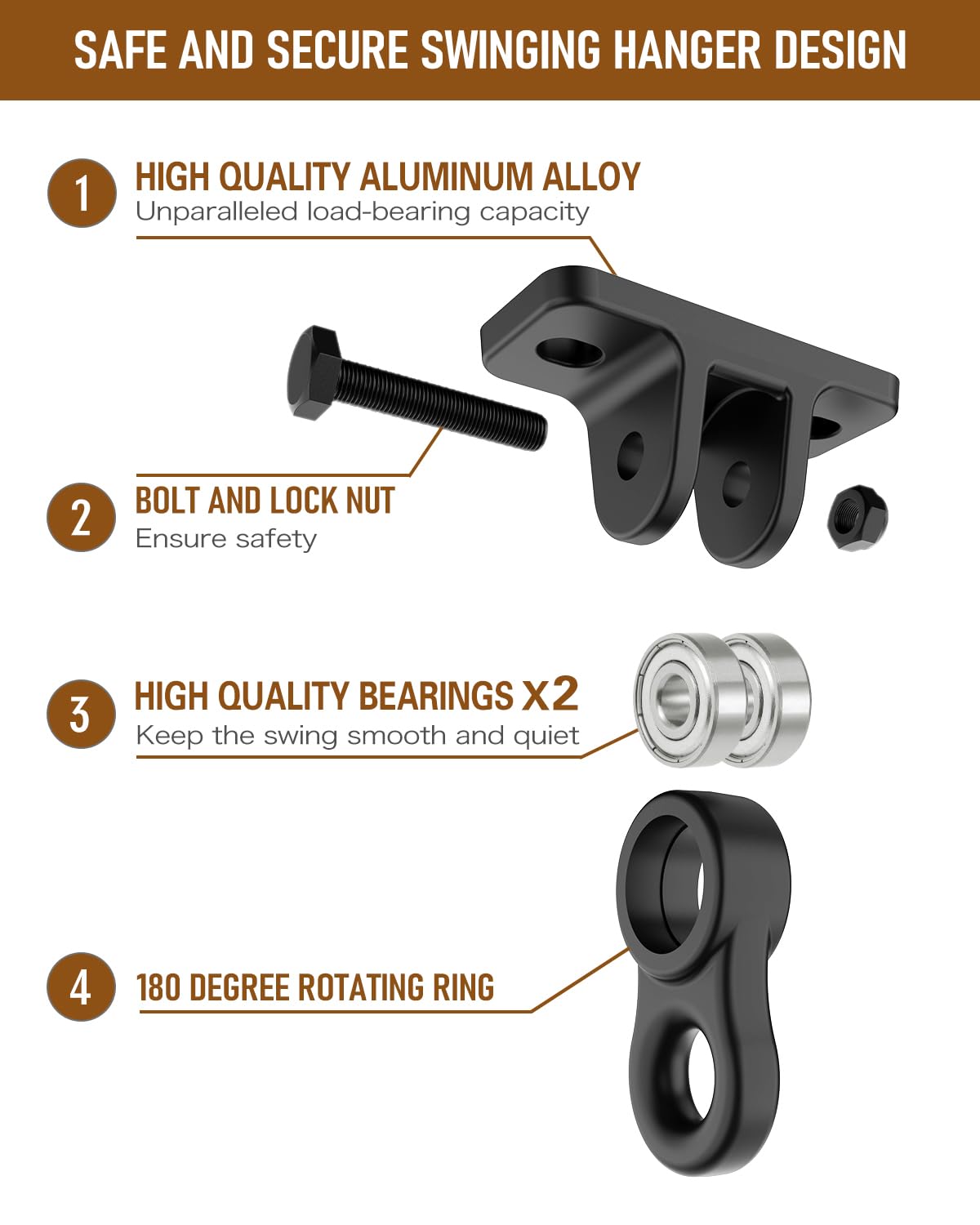 HUPBIPY Heavy Duty Porch Swing Hangers Kit – 4 Pack Black, Anti-Rust Aluminum, Easy Install