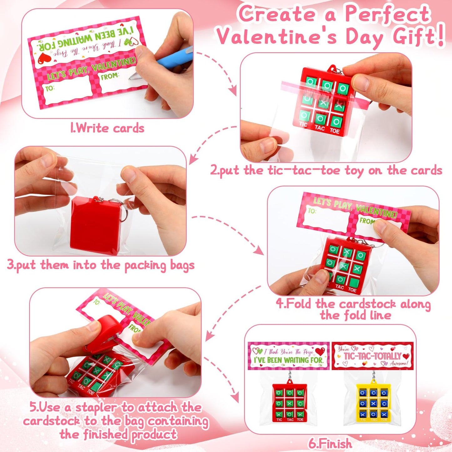 Huquary 48-Set Valentines Gifts for Kids Classroom | Tic Tac Toe Keychains & Gift Cards