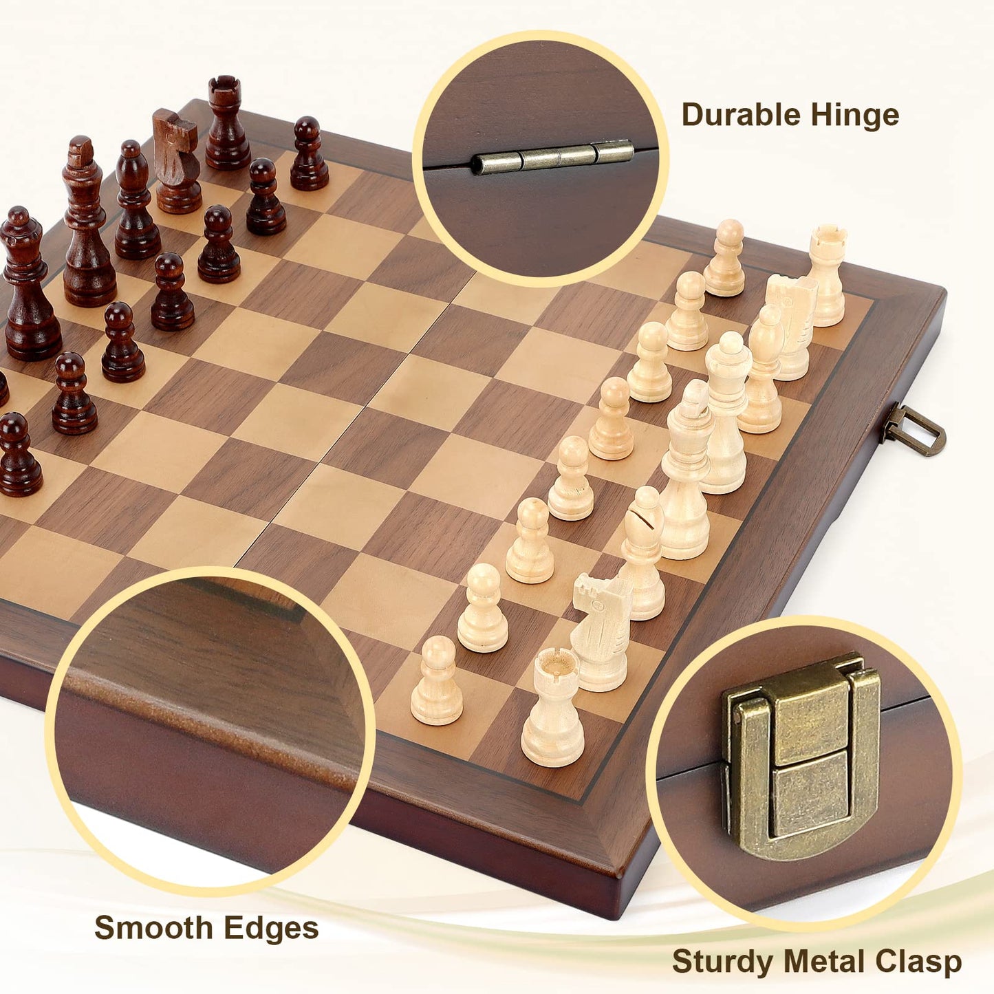 Hurdaos Magnetic Wooden Chess Set – Folding 12-Inch Board with Handmade Pieces