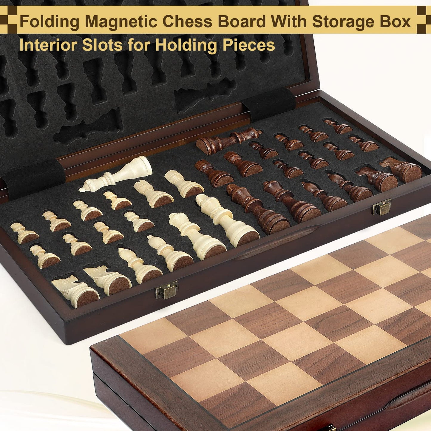 Hurdaos Magnetic Wooden Chess Set – Folding 12-Inch Board with Handmade Pieces