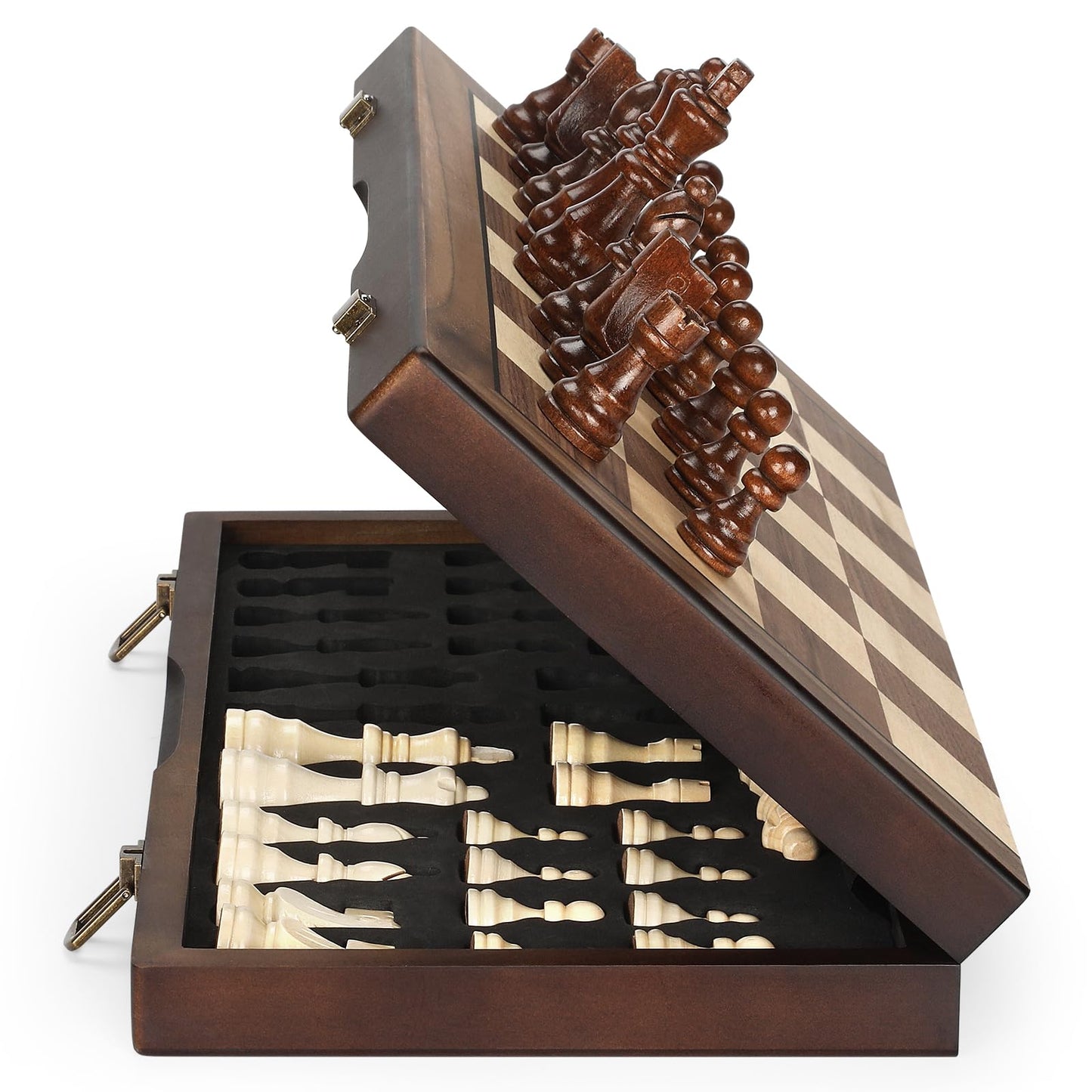 Hurdaos Magnetic Wooden Chess Set – Folding 12-Inch Board with Handmade Pieces