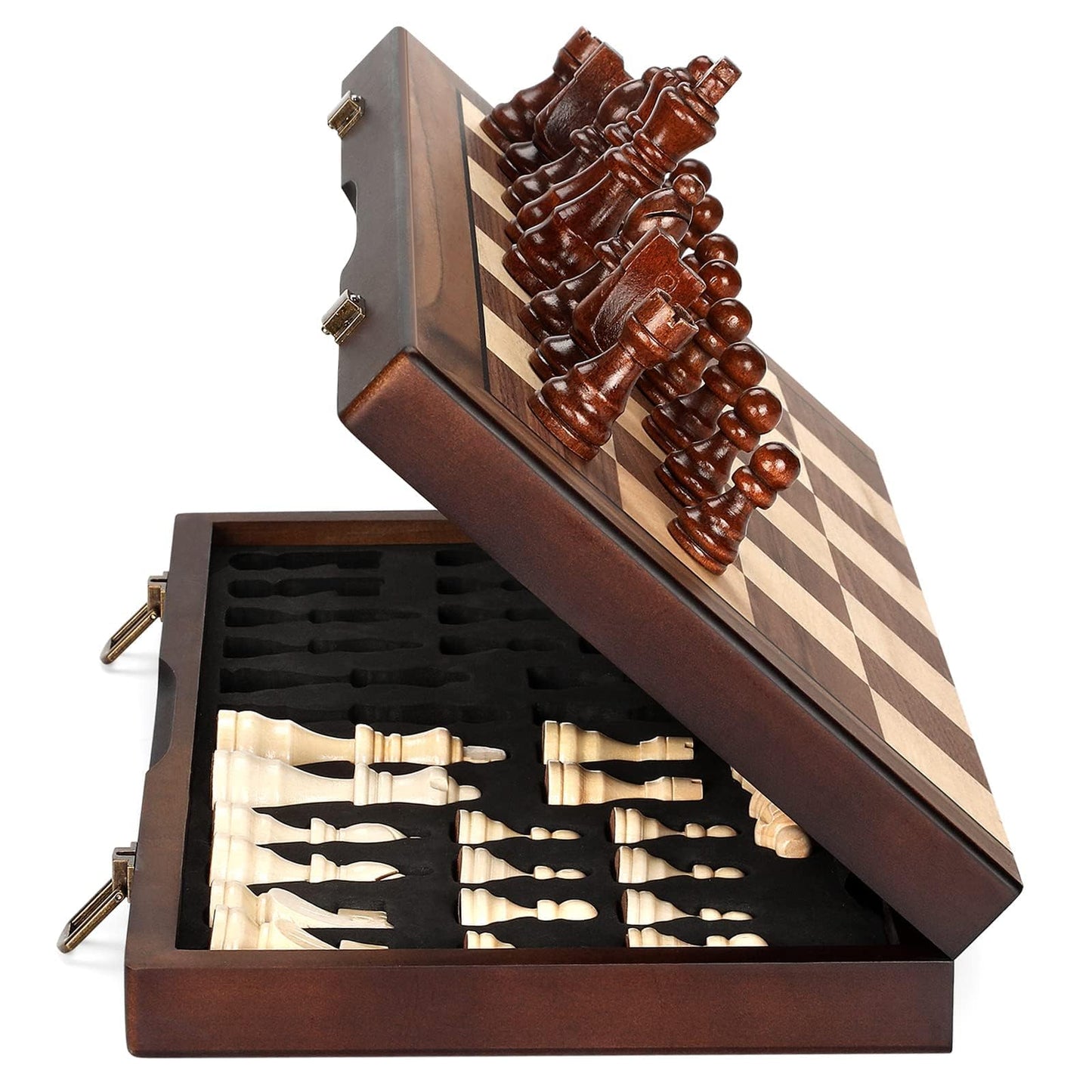Hurdaos Magnetic Wooden Chess Set – Folding 15'' Board, Handmade Staunton Pieces, Portable Travel Chess