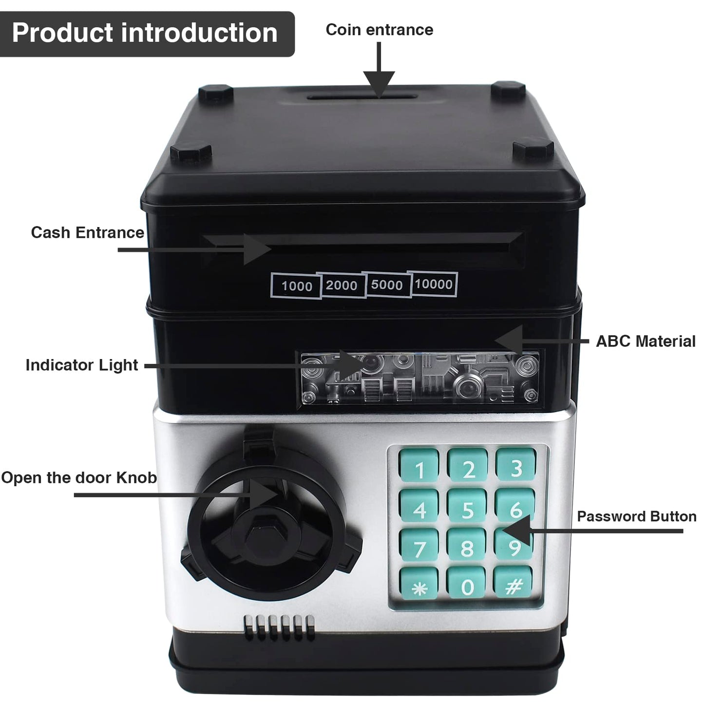 HUSAN Piggy Bank for Kids – Electronic Password Savings Bank (4-Digit Code, Black)