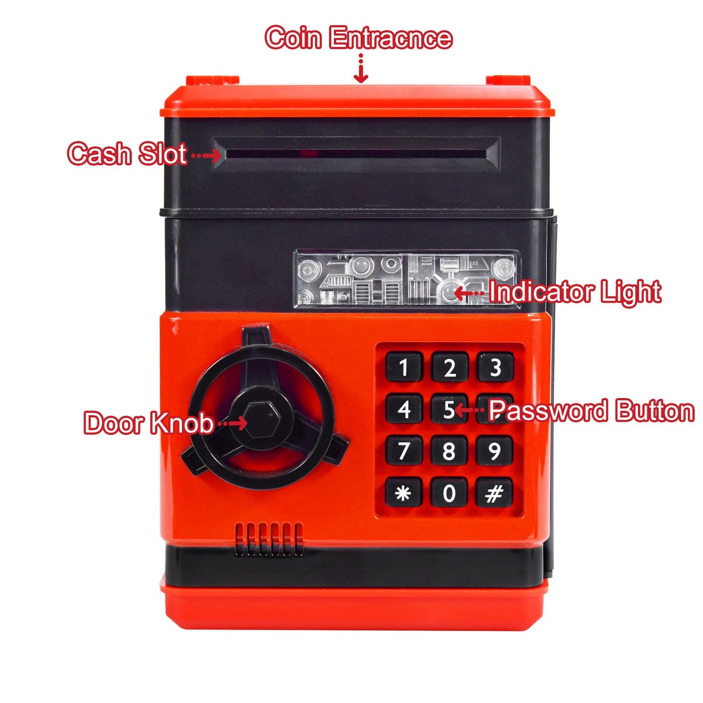 HUSAN Piggy Bank – Electronic Password-Locked Money Box for Kids (Red/Black)