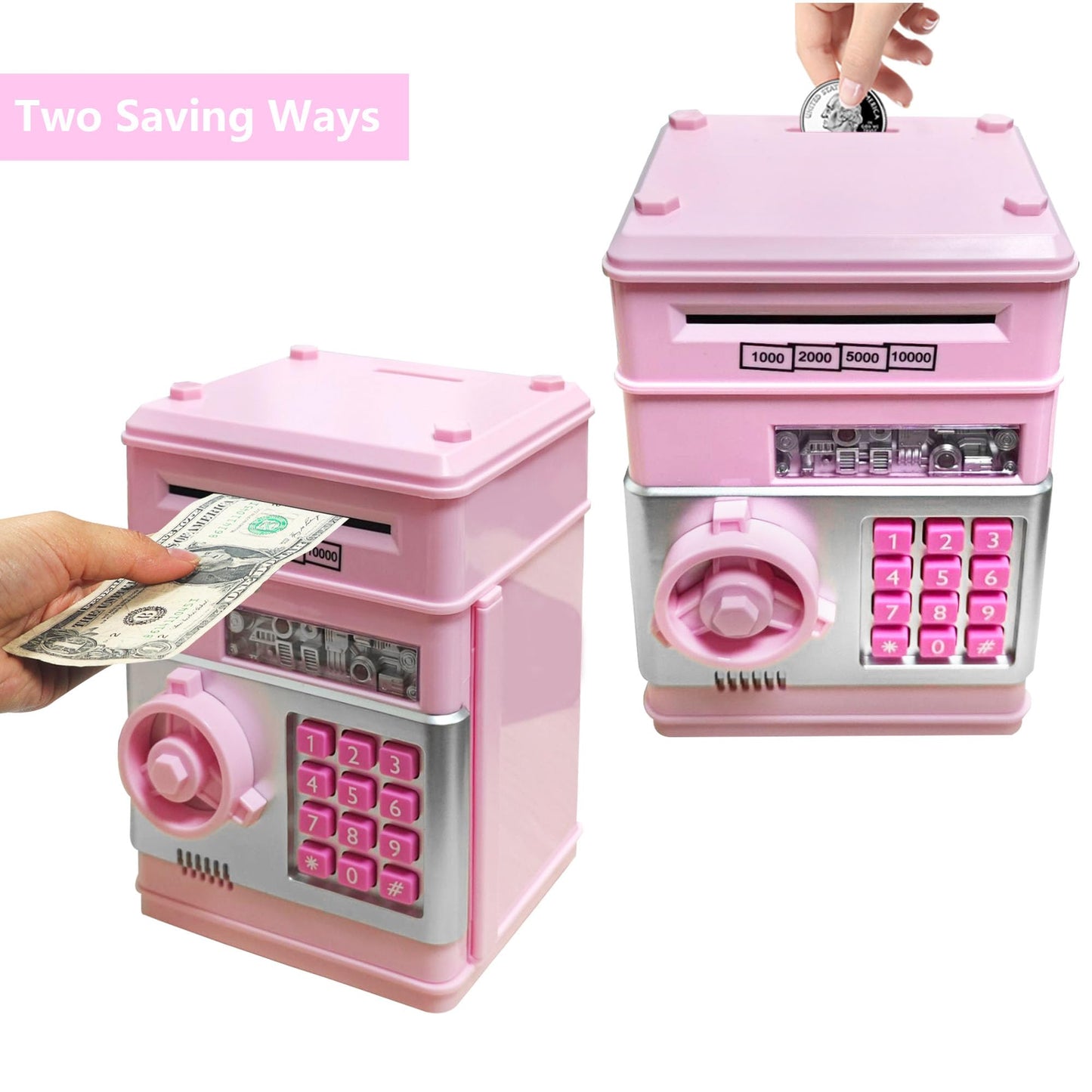 HUSAN Piggy Bank for Kids - Electronic Password Lock Money Box (Light Pink)