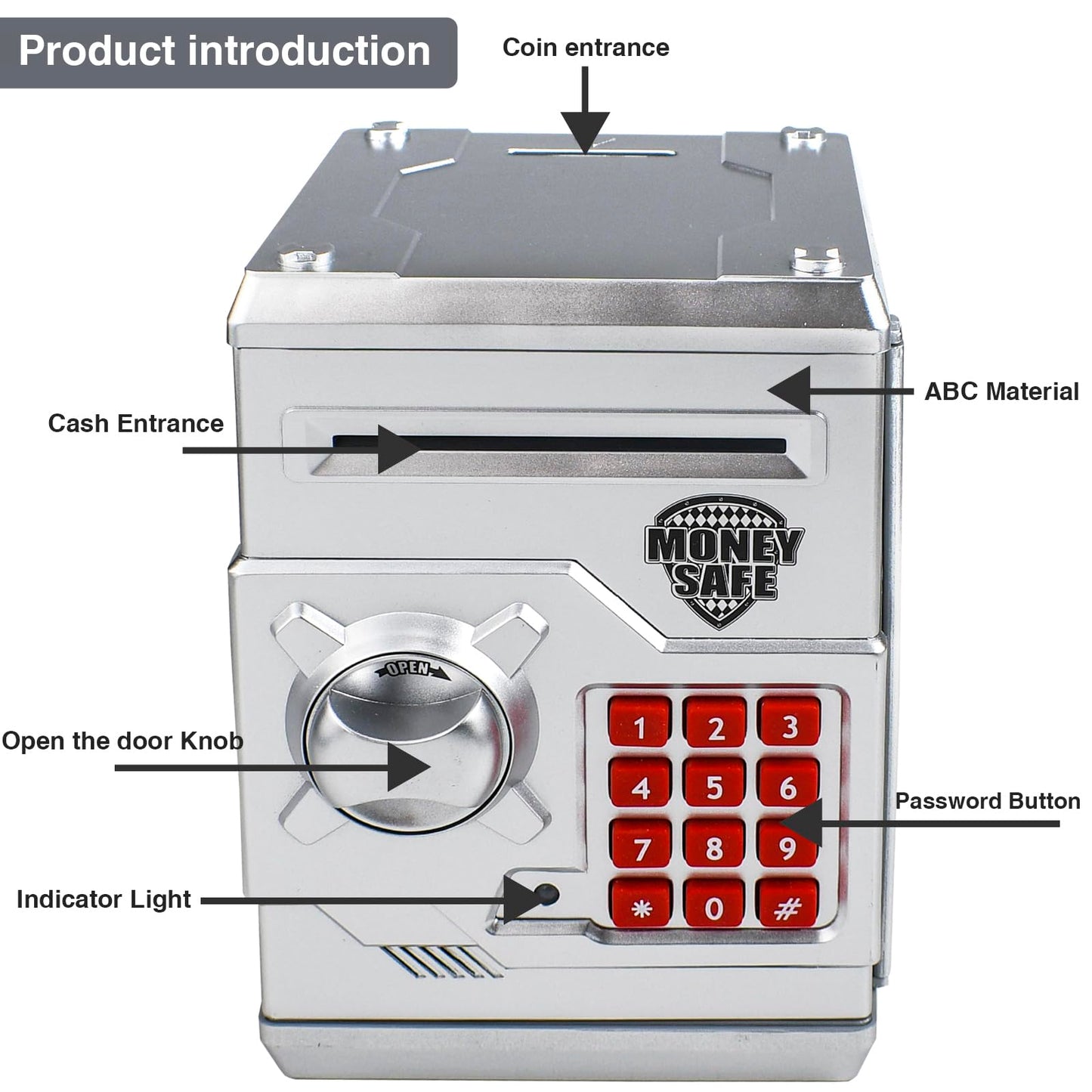 HUSAN Piggy Bank for Kids - Password-Protected Electronic Coin Bank (Silver)