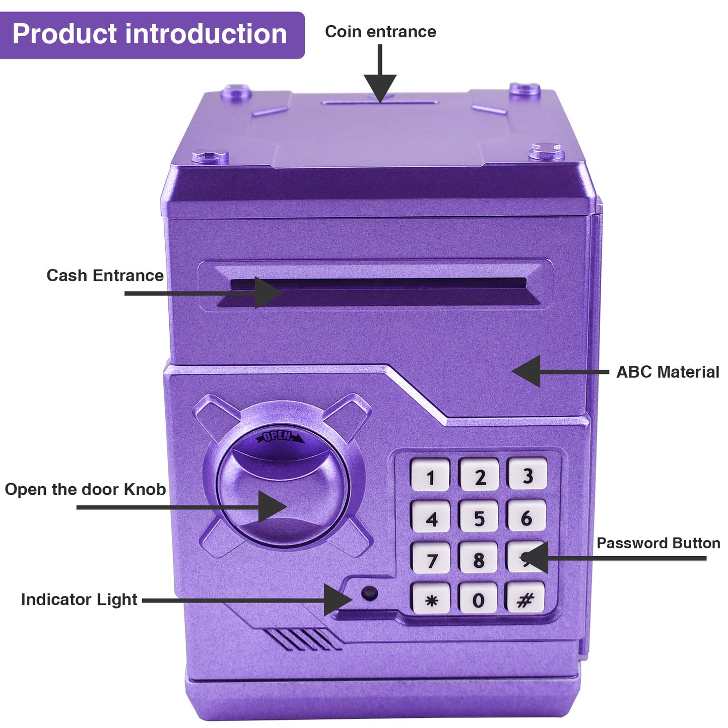 HUSAN Piggy Bank with 4-Digit Password – Secure Kids Coin Bank (Purple Gold)