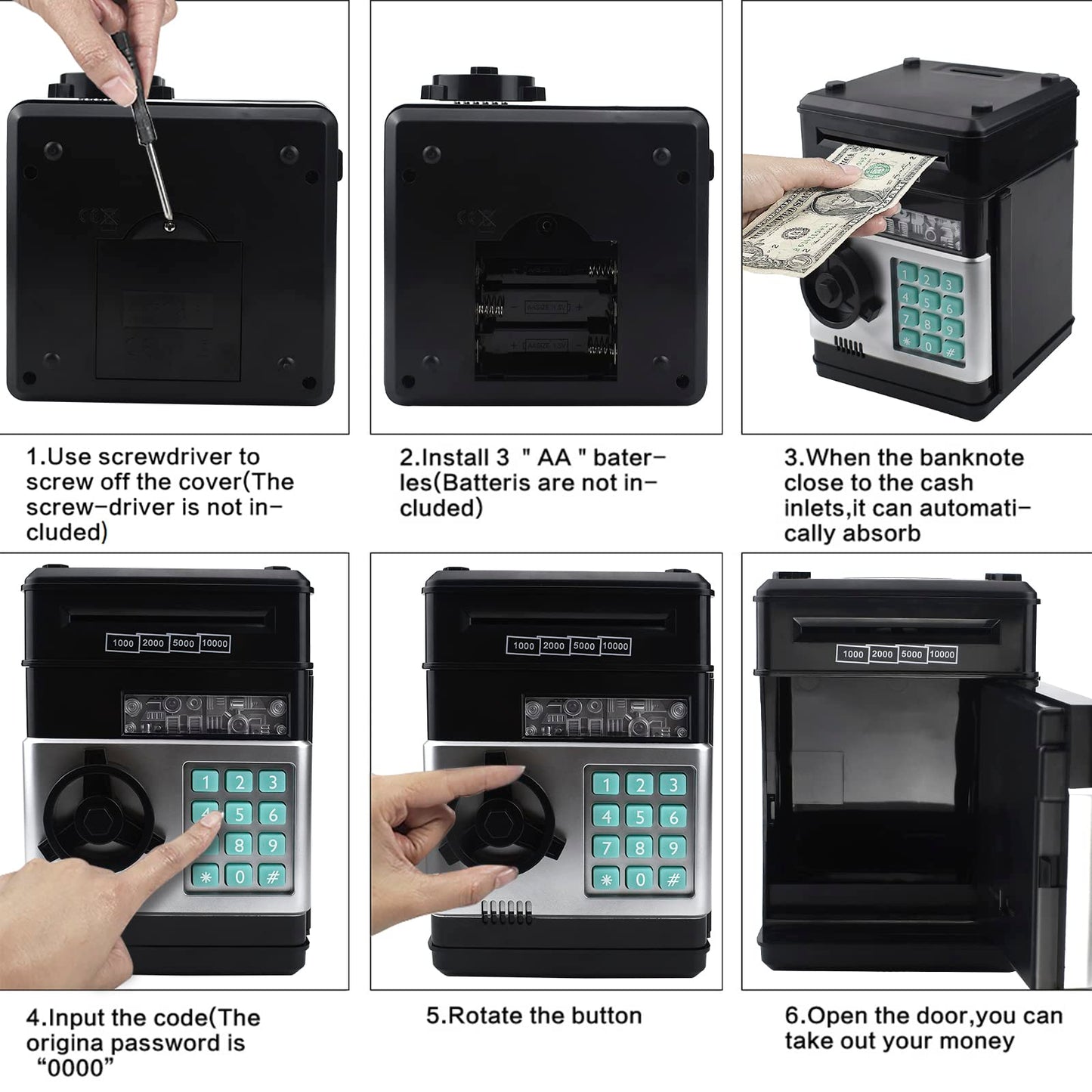 HUSAN Piggy Bank for Kids – Electronic Password Savings Bank (4-Digit Code, Black)